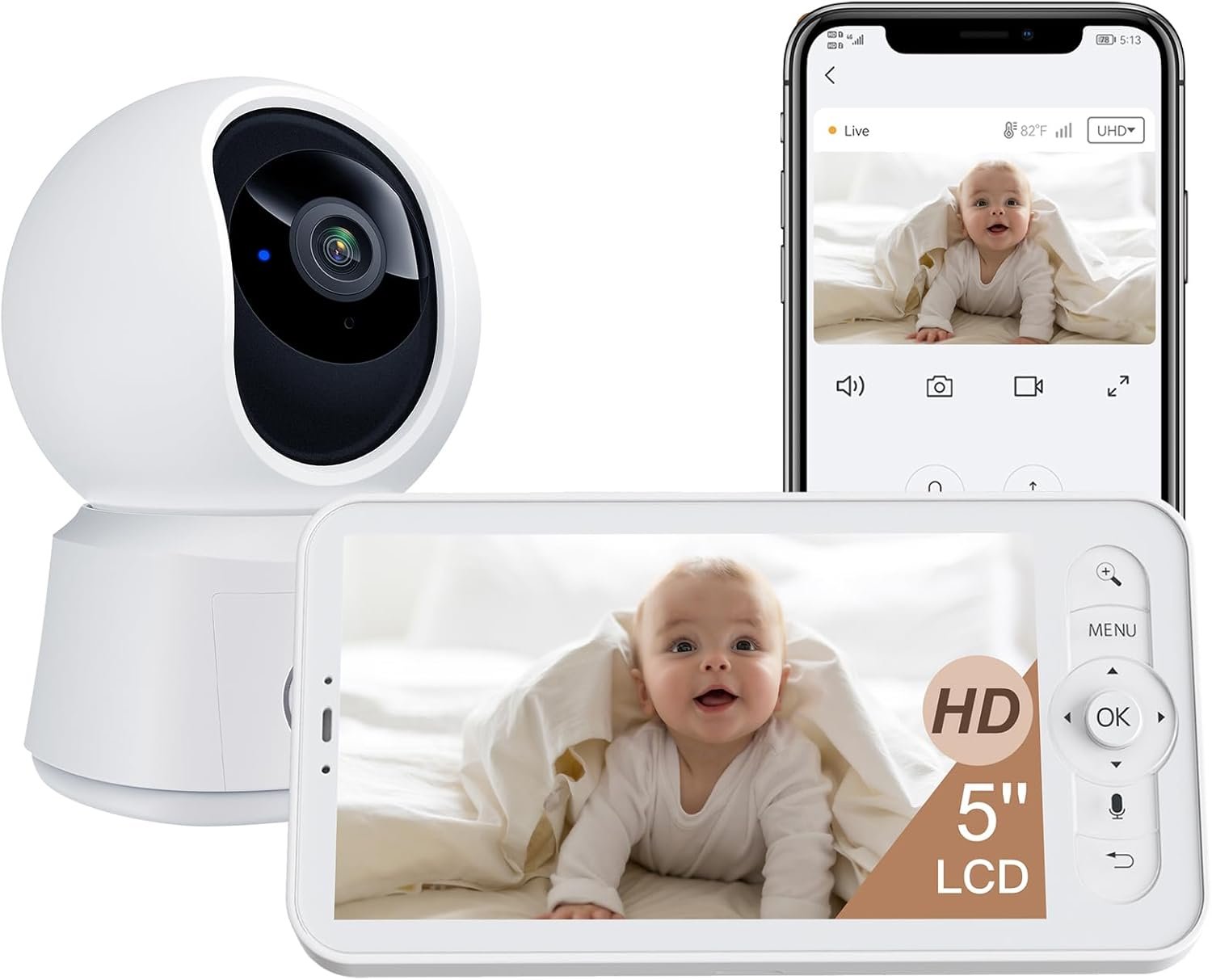 ARENTI WiFi Baby Camera Monitor B2 Kit 2026 Upgraded, 5-inch Wireless Display, Smartphone App, Encrypted Connection, Lullaby, Super Night Vision, Auto Tracking, Temp Sensor, Support Local Storage