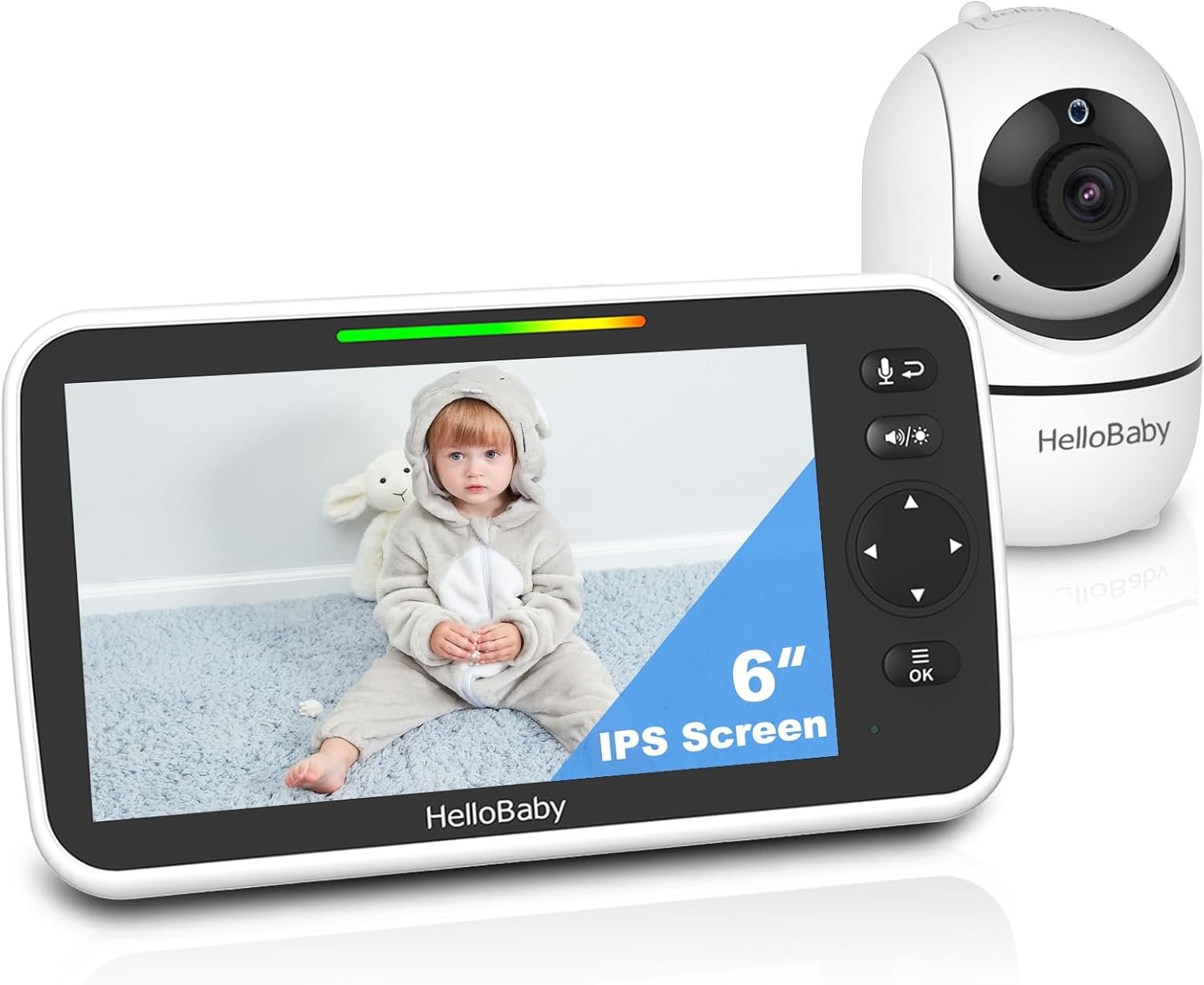 HelloBaby 6” World First IPS 30H Battery Split-Screen Video Baby Monitor with Camera and Audio, No WiFi, Pan-Tilt-Zoom, VOX, 2-Way Talk, Night Vision, 8 Lullabies, 1000ft, for New Parents/Elderly