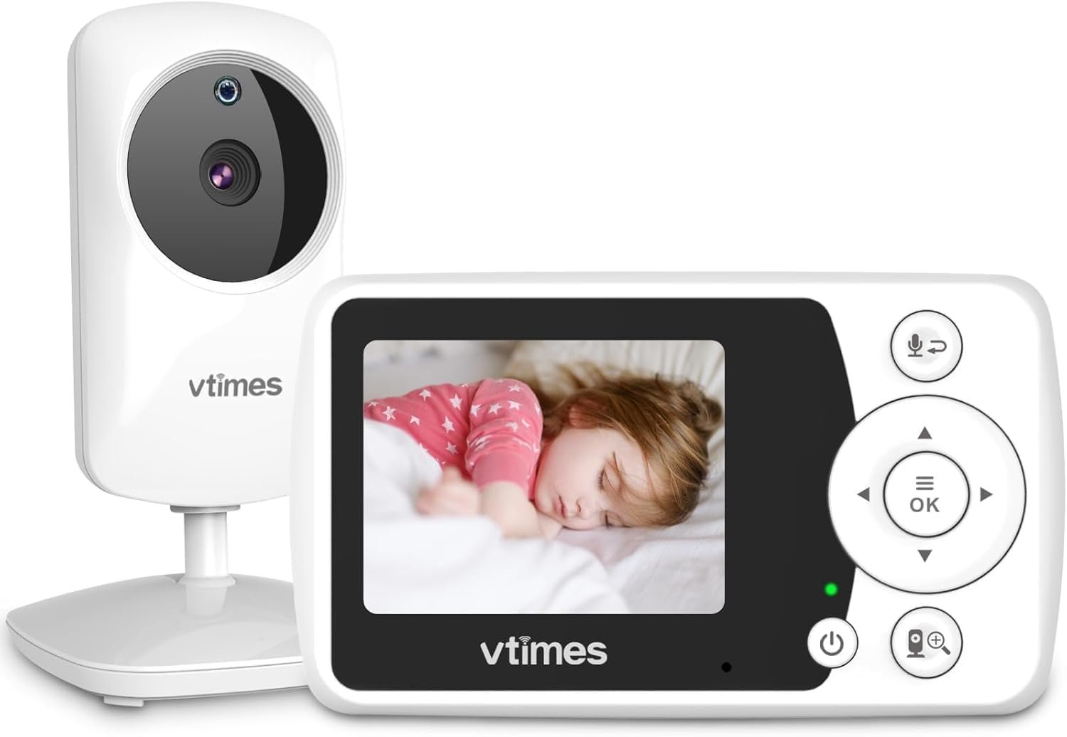 VTimes Baby Monitor with Camera and Audio, Video Baby Monitor No WiFi Night Vision 2.4″ LCD Screen Portable Baby Camera Monitor Alarm Lullaby Temperature Sensor and 1000ft, Ideal for Baby/Elderly/Pet