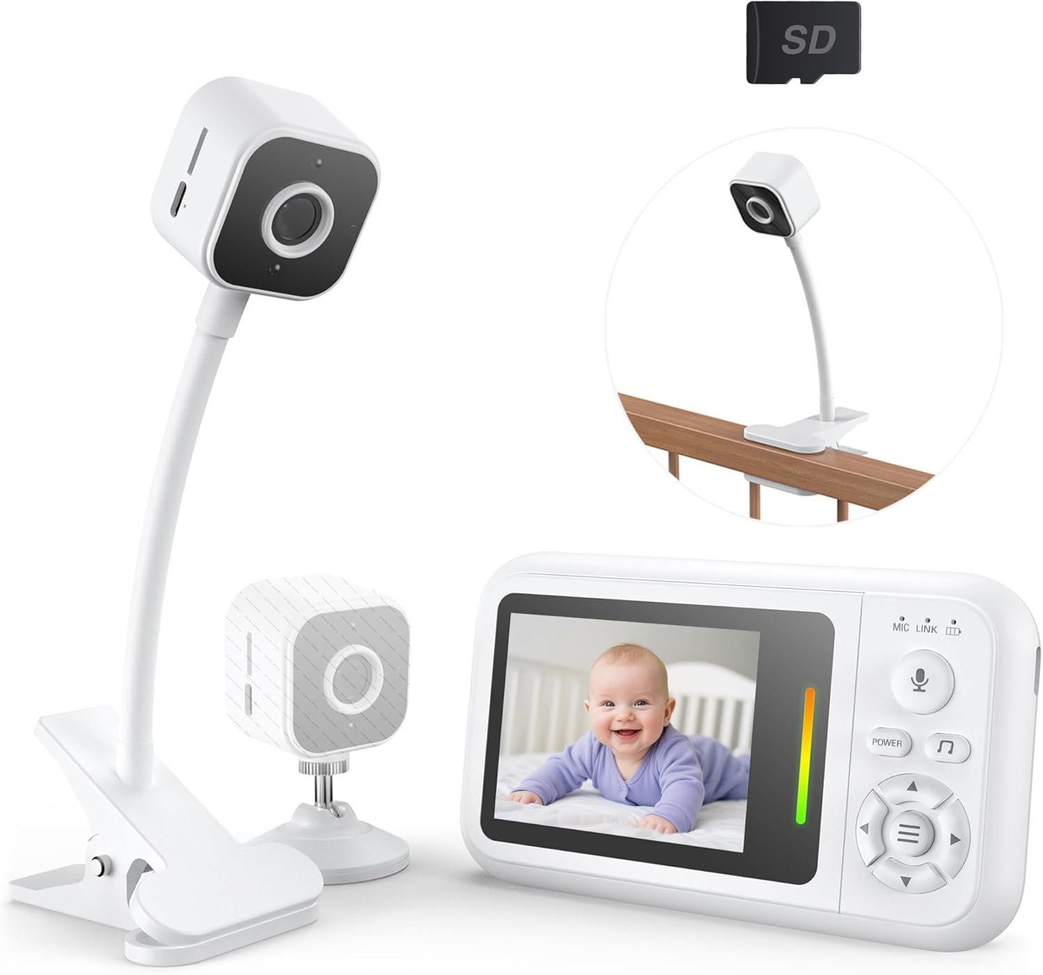 NUOTUN Baby Monitor with Camera and Audio, Baby Monitor No Wifi with Clip for Crib & Stand, Portable 2.8’’ HD Monitor 1080P Video, NightVision, VOX, 2-Way Audio, Temp Sense & Lullabies, SD card Includ