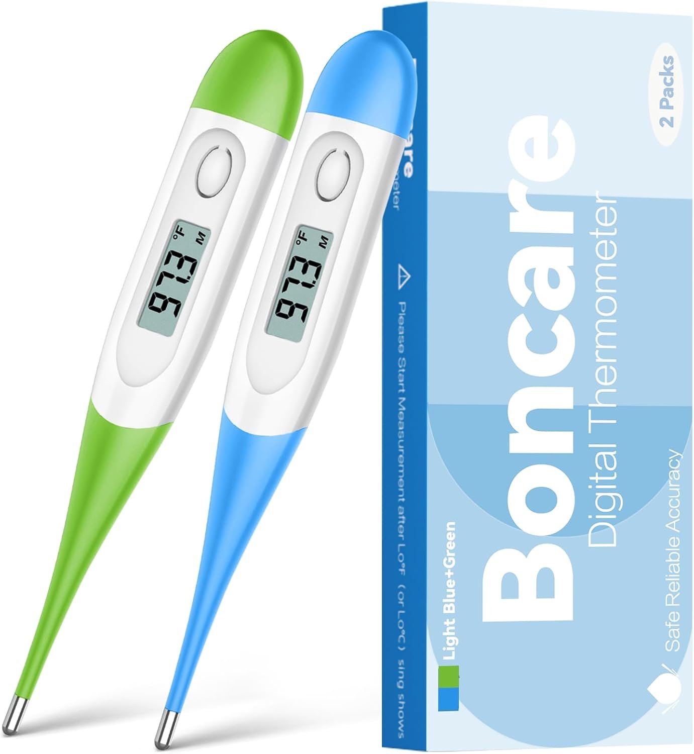 Thermometer for Baby, 2 Packs, Rectal Digital Thermometer with 10 Seconds Fast Reading (Light Blue+Green)
