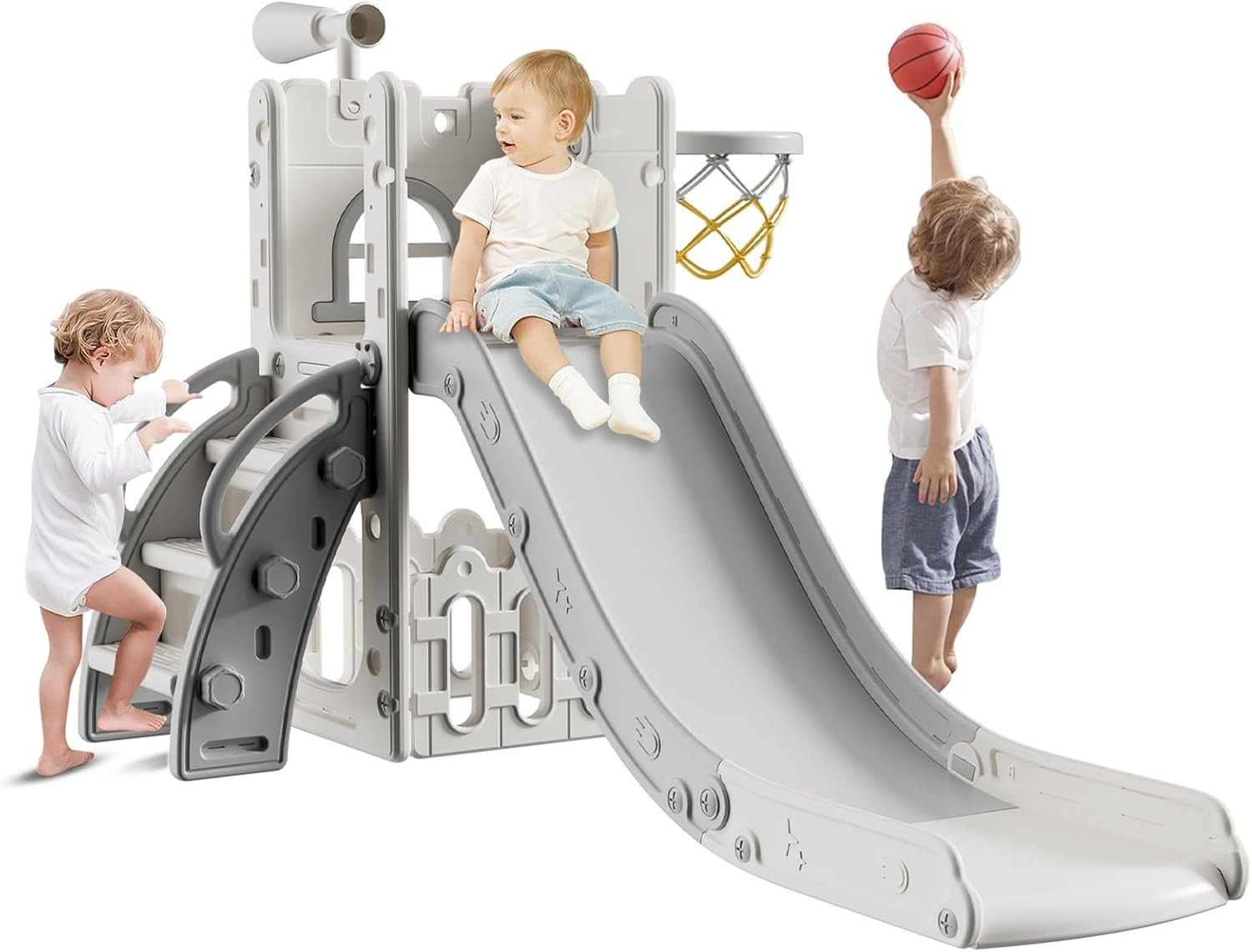 Toddler Slide,Kids Slide Playset for Toddler,Indoor Outdoor Slide Toddler Playset with Storage Space and Non-Slip Steps,Gifts for Boys and Girls 1-3 Years (White Gray)