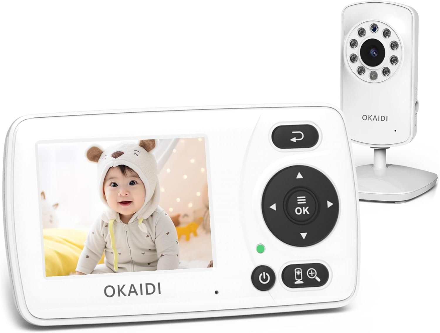 OKAIDI Video Baby Monitor with Camera and Audio, 2.4” Portable Travel Baby Monitor No WiFi, Infrared Night Vision, VOX Mode, 1000ft Long Range, Ideal for Baby/Pet/Elderly
