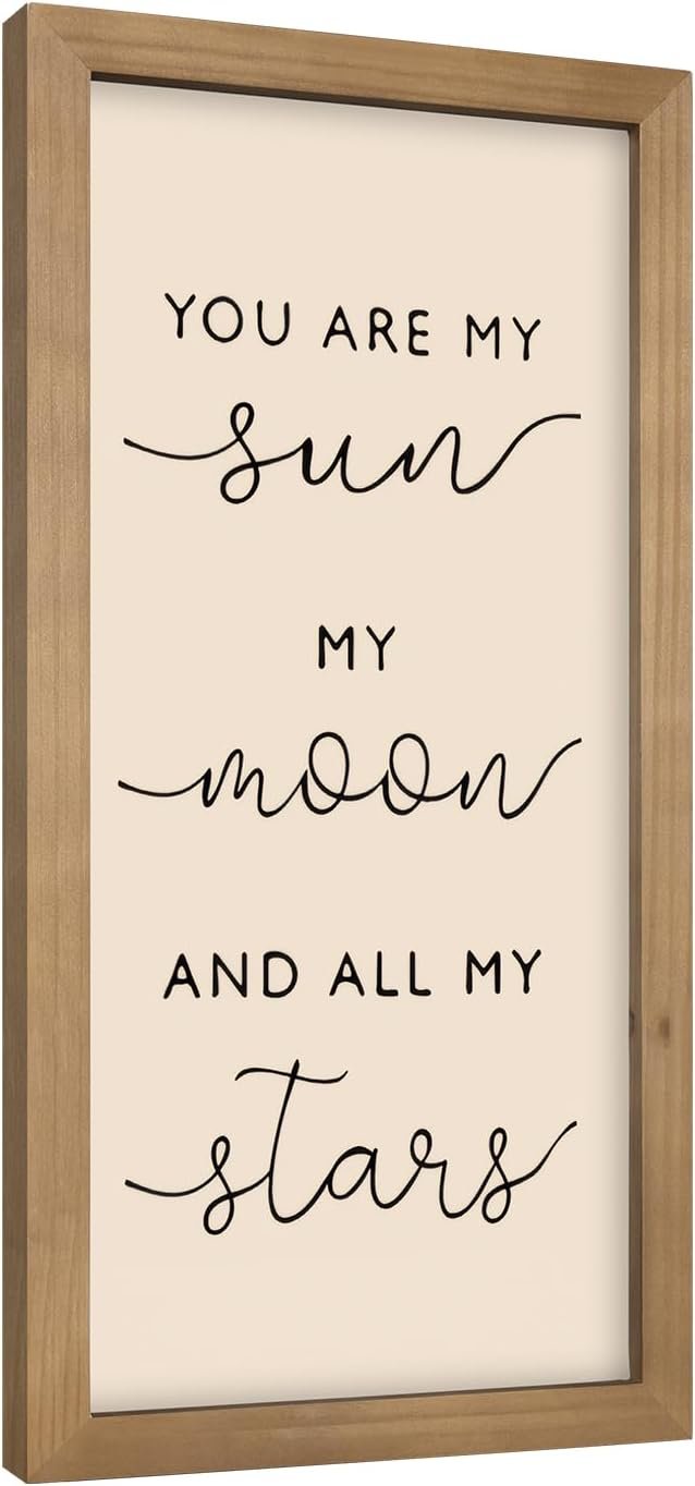 pechpell 11.8×5.9 In Nursery Wall Art, Wooden Sign Baby Room Wall Decor, You are My Sun Moon and Star Rustic Space Themed Kids Girl Boy Teen Room Bedroom Playroom Farmhouse Decorations for Home