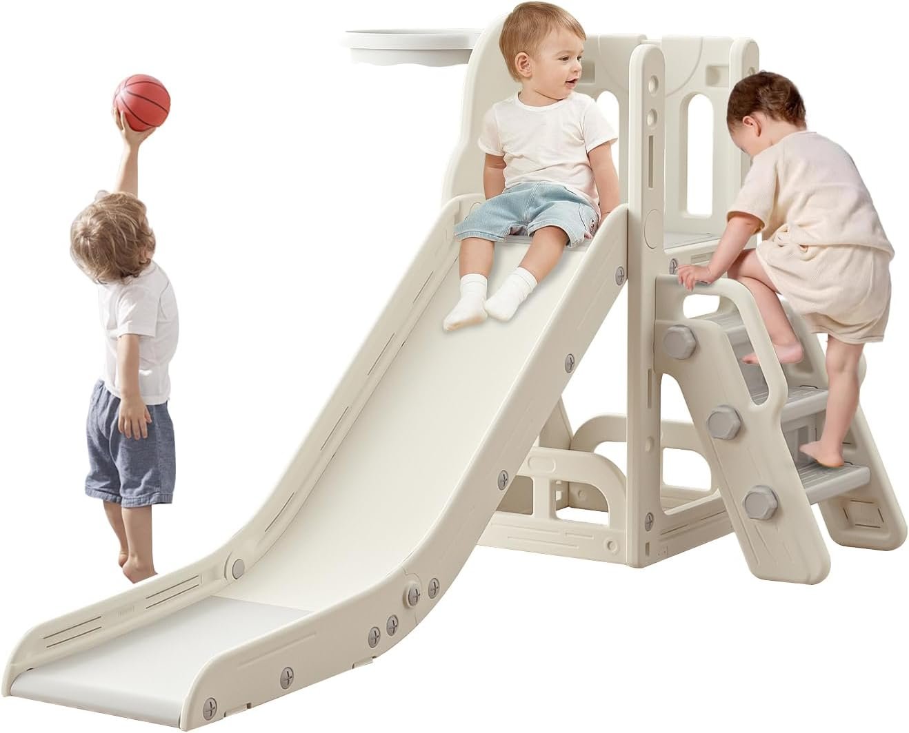 Toddler Slide,Kids Climber Slide with Storage Space and Non-Slip Steps,Indoor Outdoor Playset with Basketball Hoopa and Telescope,Slide for Toddlers Age 1-3