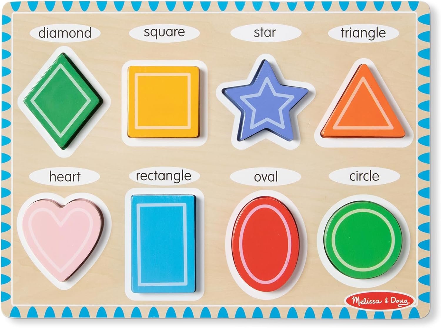 Melissa & Doug Shapes Wooden Chunky Puzzle (8 pcs) Color Matching Shape Sorter Toys for Toddlers Ages 2+ – FSC Certified