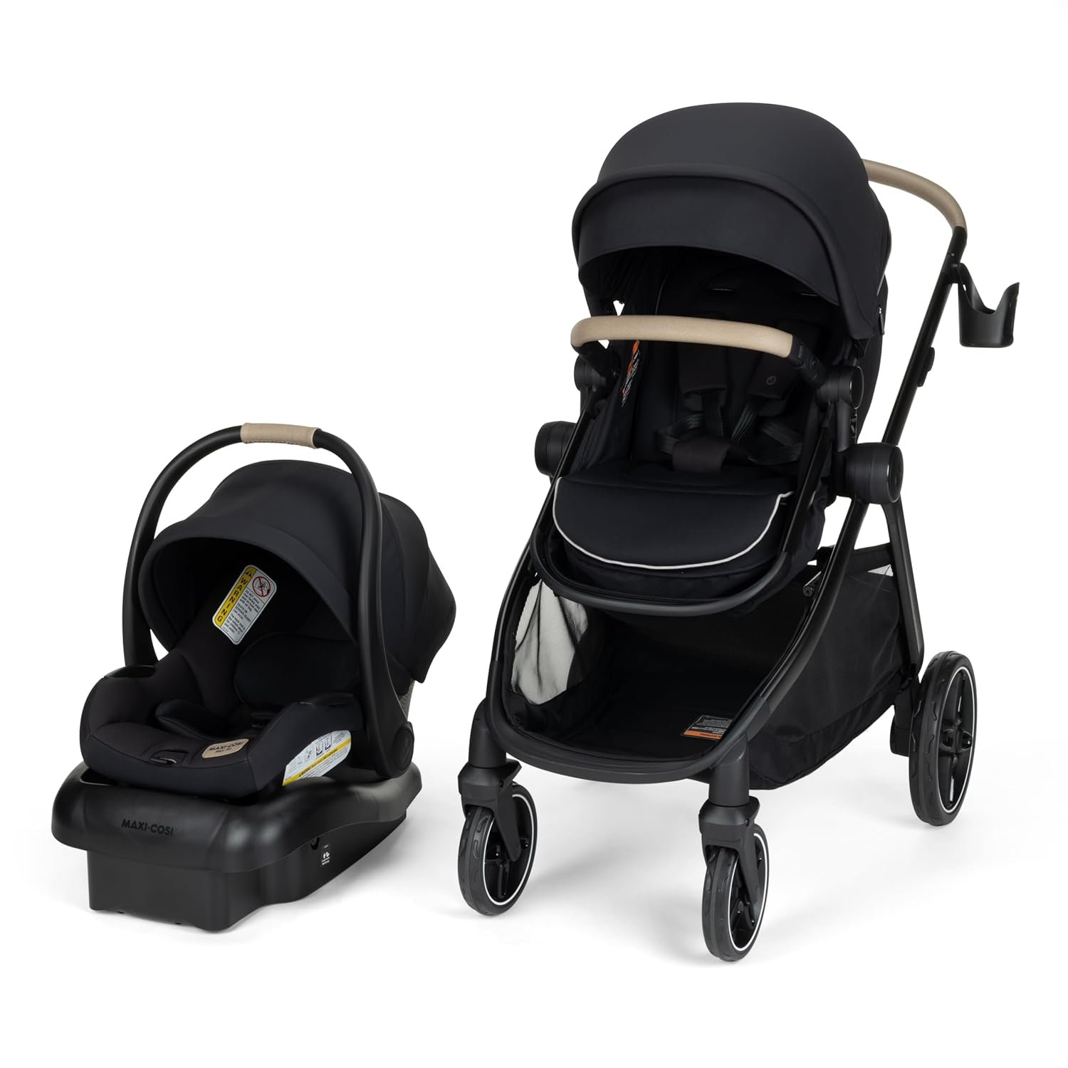 Maxi-Cosi Zelia Pro 5-in-1 Travel System with Mico Pro Infant Car Seat, Baby Stroller Combo, Reversible Seat, Large Wheels, Adjustable Handle, Newborn to Toddler, Lightweight, Caspian Caviar