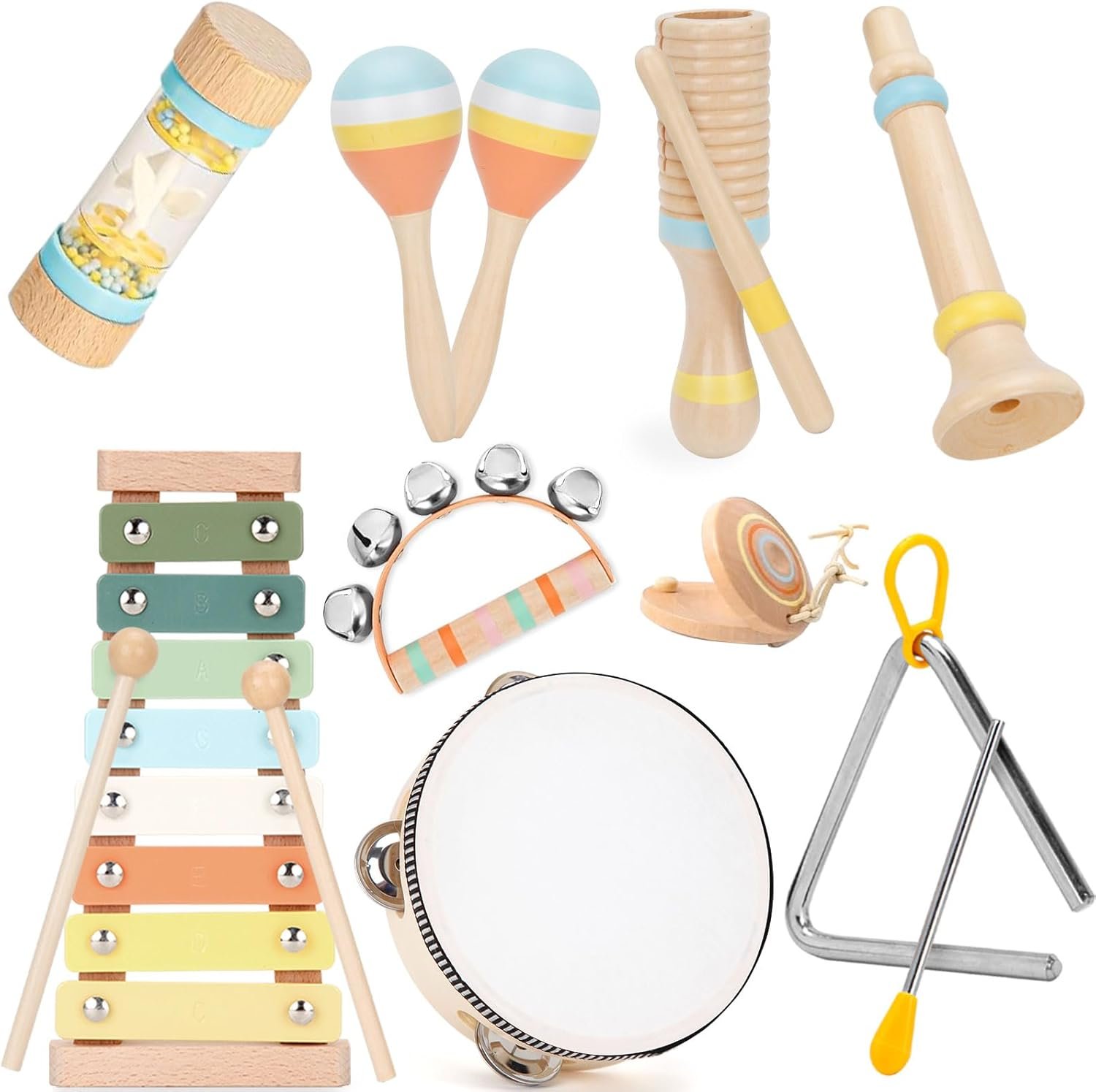 ZJEFUNS Baby Musical Instruments Set Wooden Montessori Toys for Toddlers 1-3 Percussion Instruments Set Modern Boho Music Toys for Kids Preschool Educational.