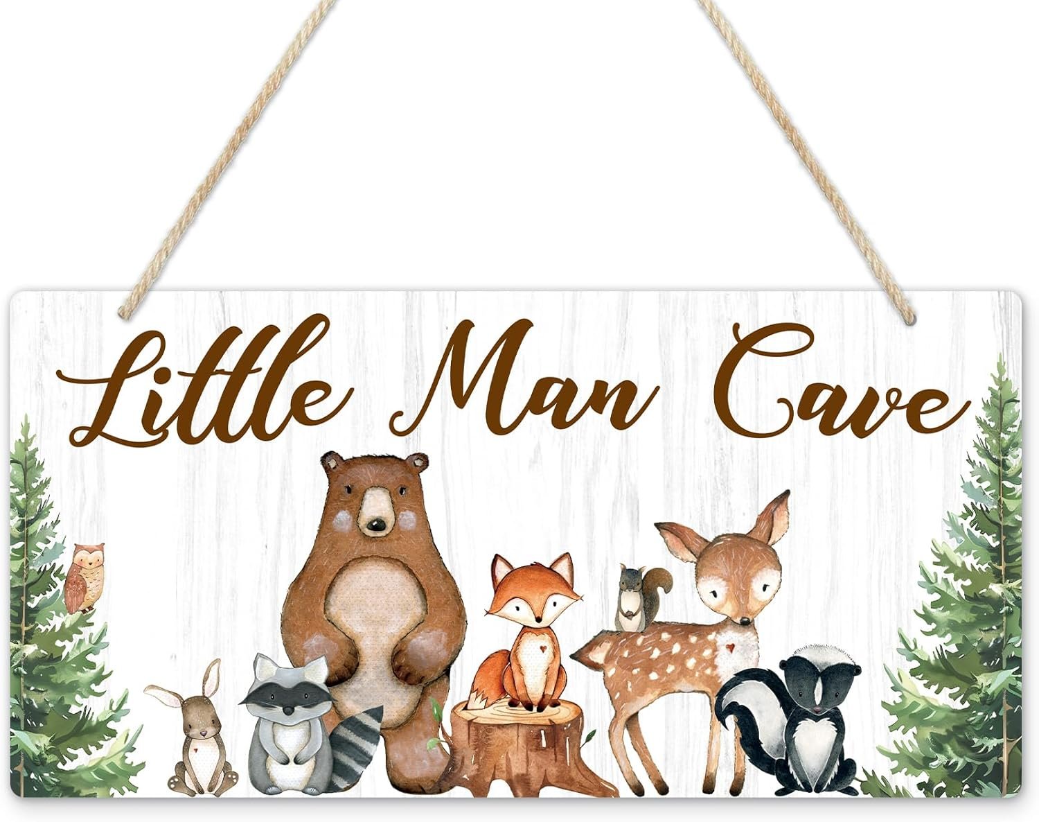 Uflashmi Wood Liitle Man Cave Sign, Woodland Animal Nursery Wall Decor for Baby Boys Room, Woodland Theme Nursey Room Decor for Toddler Boy, 12”x6”