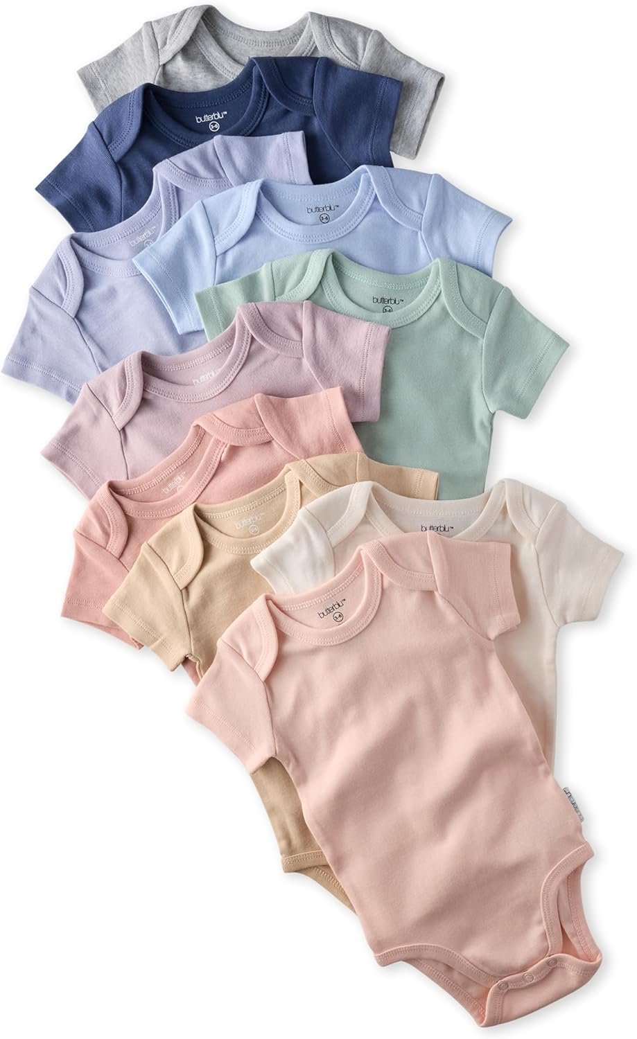 Butterblu Baby Avery 10-pack Short Sleeve Bodysuits​ 100% Organic Cotton for Baby Boys​ & Girls