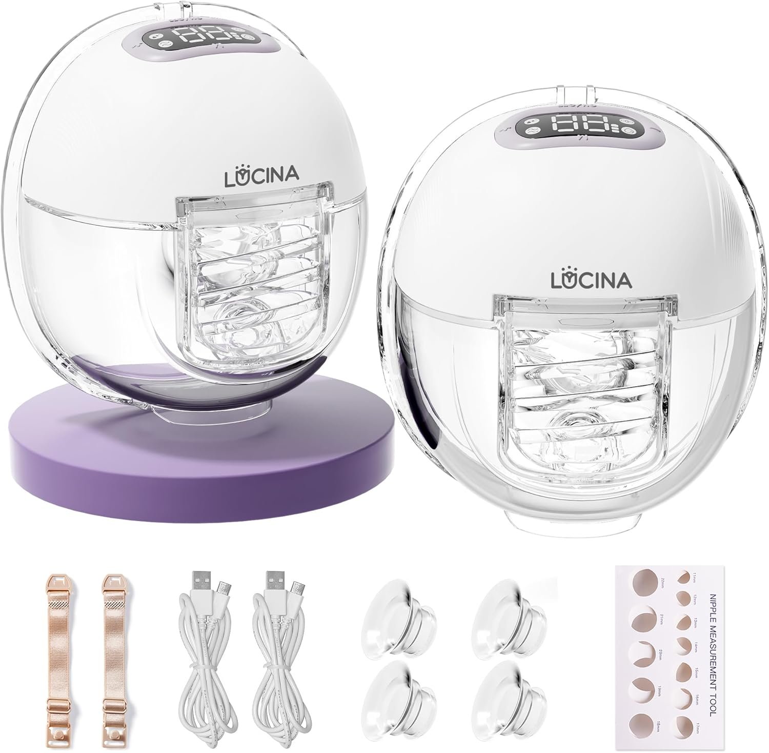 Breast Pump Hands Free, Wearable Breastfeeding Pump with 4 Modes & 9 Levels, Portable Electric Breast Pump, Strong Suction, Discreet & Smart Display, 19/21/24mm Insert/Flange, 2 Pack
