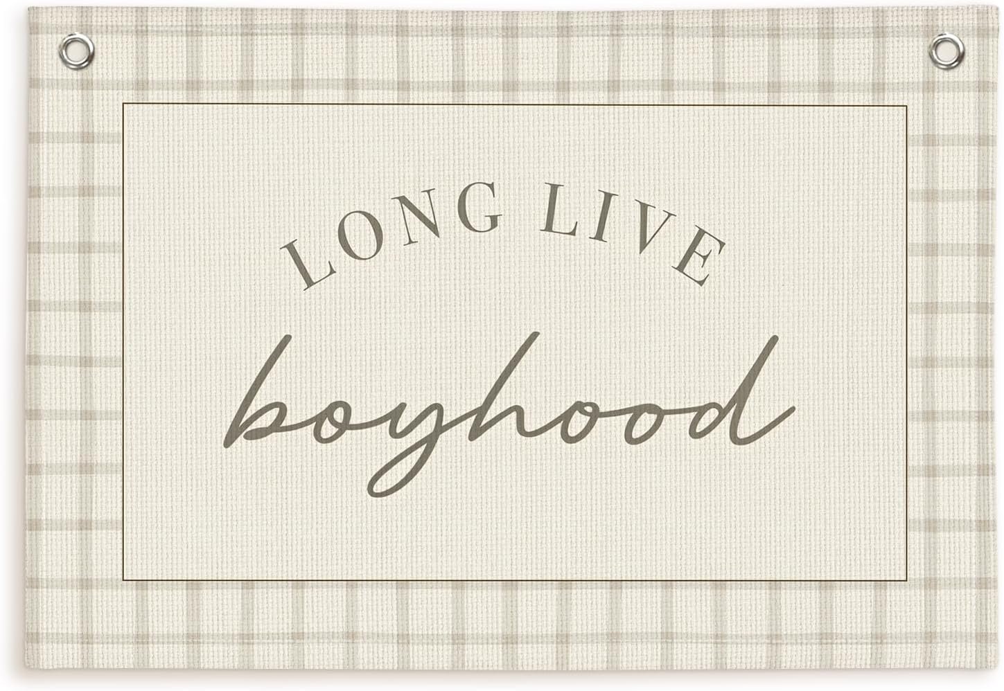 Lacama Long Live Boyhood Banner Boy Nursery Decor, Baby Boy Nursery Decor, Vintage Wall Hanging Flag Decor for Nursery Playroom Toddler Room, Boys Room Decor 30×20 In