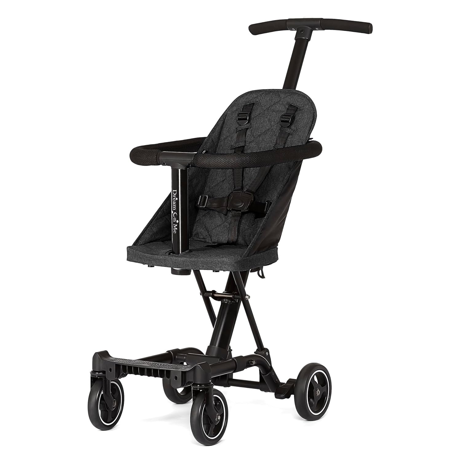 Dream On Me Coast Rider Travel Stroller, Lightweight & Compact Baby Stroller, Theme Park Approved, Book-Folding Design, Adjustable Handle, Soft-Ride Wheels, Converts to Rider & Scooter – Black