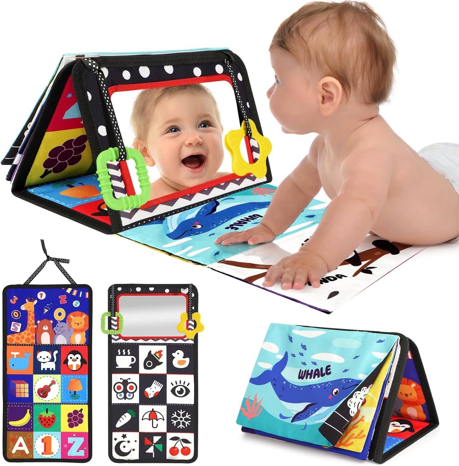 URMYWO Tummy Time Toys – Black and White High Contrast Baby Toy for Newborn – Baby Visual Stimulation Mirror – Montessori Sensory Crinkle Toy for Infant 0-3-6-12 Months – Boy Girl Shower Gifts