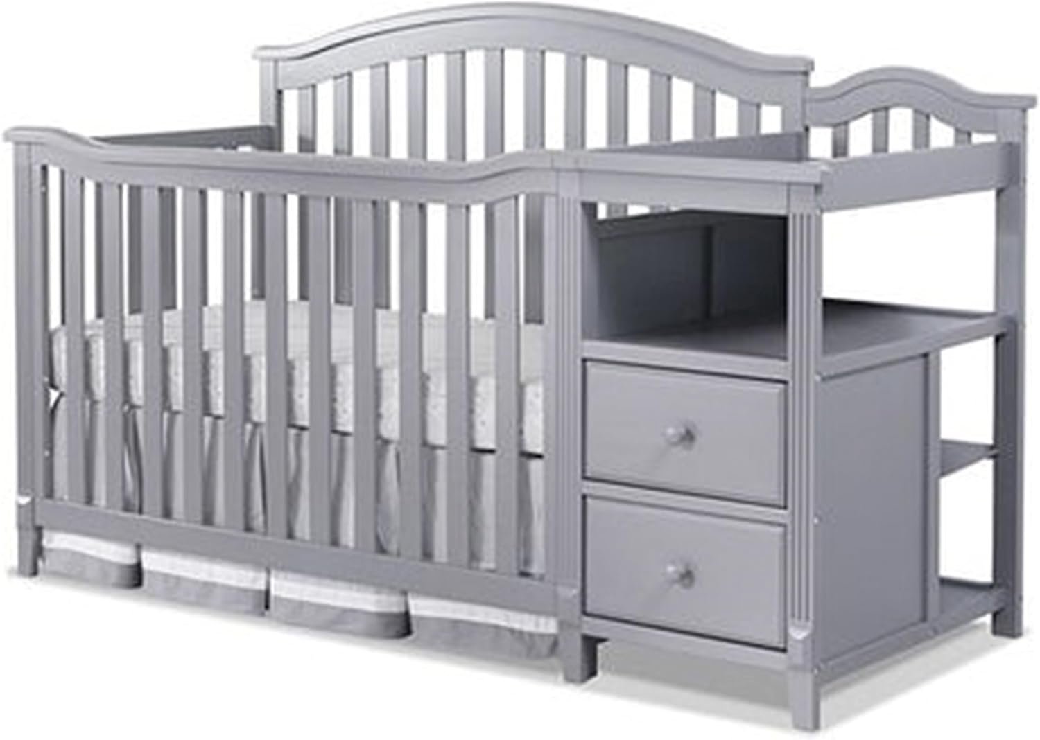 Sorelle Furniture Berkley Crib and Changer with Slat Panel Back Classic -in- Convertible Diaper Changing Table Non-Toxic Finish Wooden Baby Bed Toddler Childs Daybed Full-Size Nursery – Gray