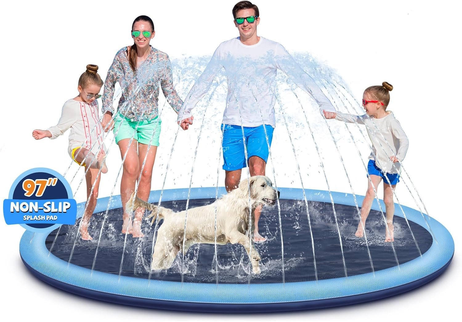 Splash Pad for Kids and Dogs, 97” Extra Large Splash Pad for Toddlers 1-3 and Kids Ages 4-8, Non Slip Thicken Sprinkler Dog Pool Summer Outdoor Water Toys for Backyard