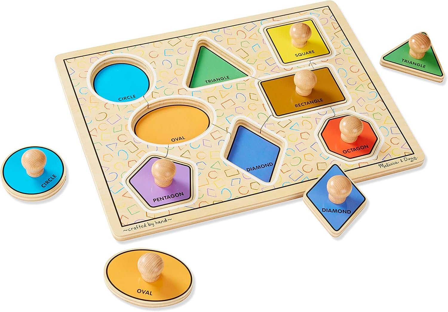 Melissa & Doug Deluxe Jumbo Knob Wooden Puzzle – Geometric Shapes (8 pcs)