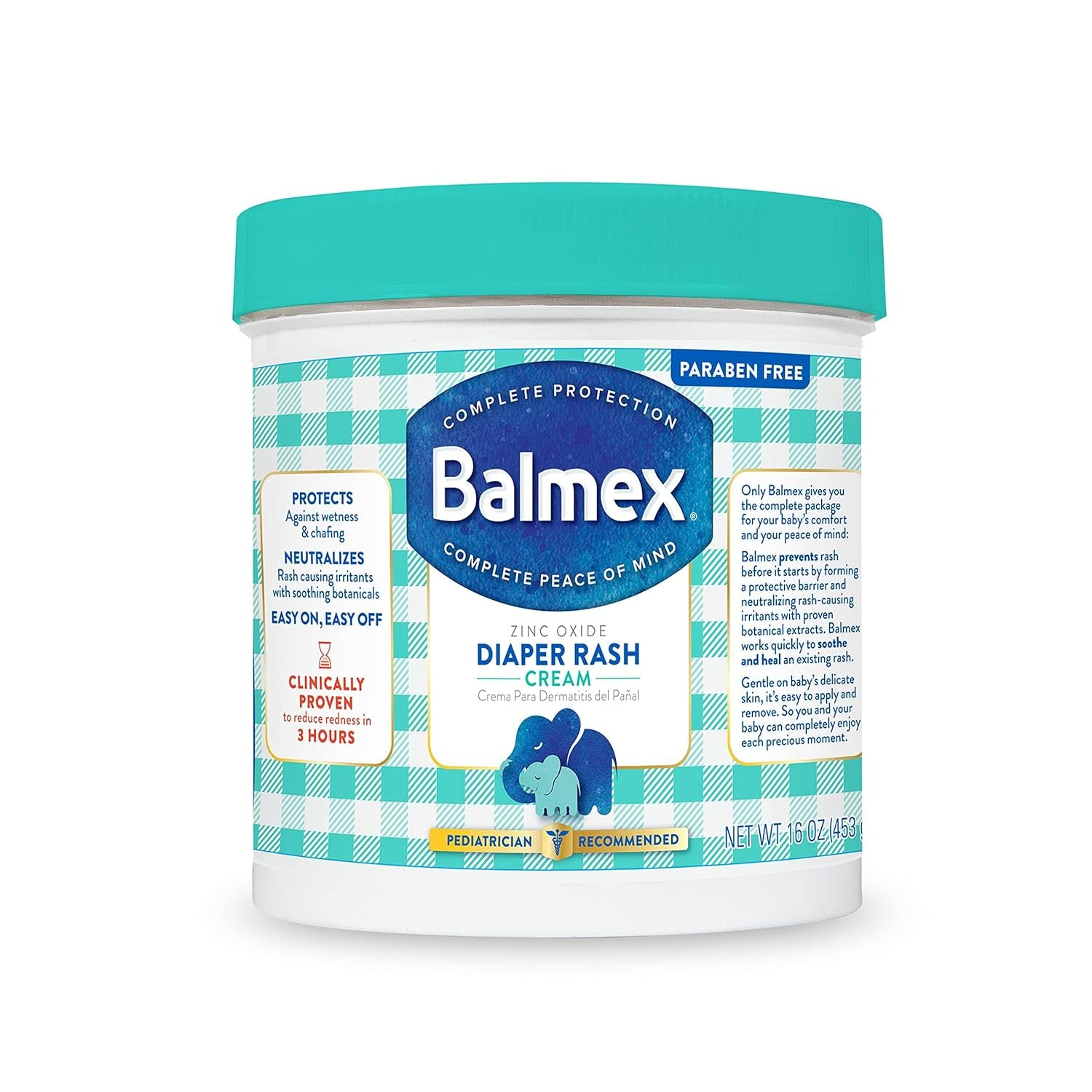 Balmex Fast-Acting Baby Diaper Rash Cream with Zinc Oxide + Soothing Botanicals, Pediatrician-Recommended, 16oz