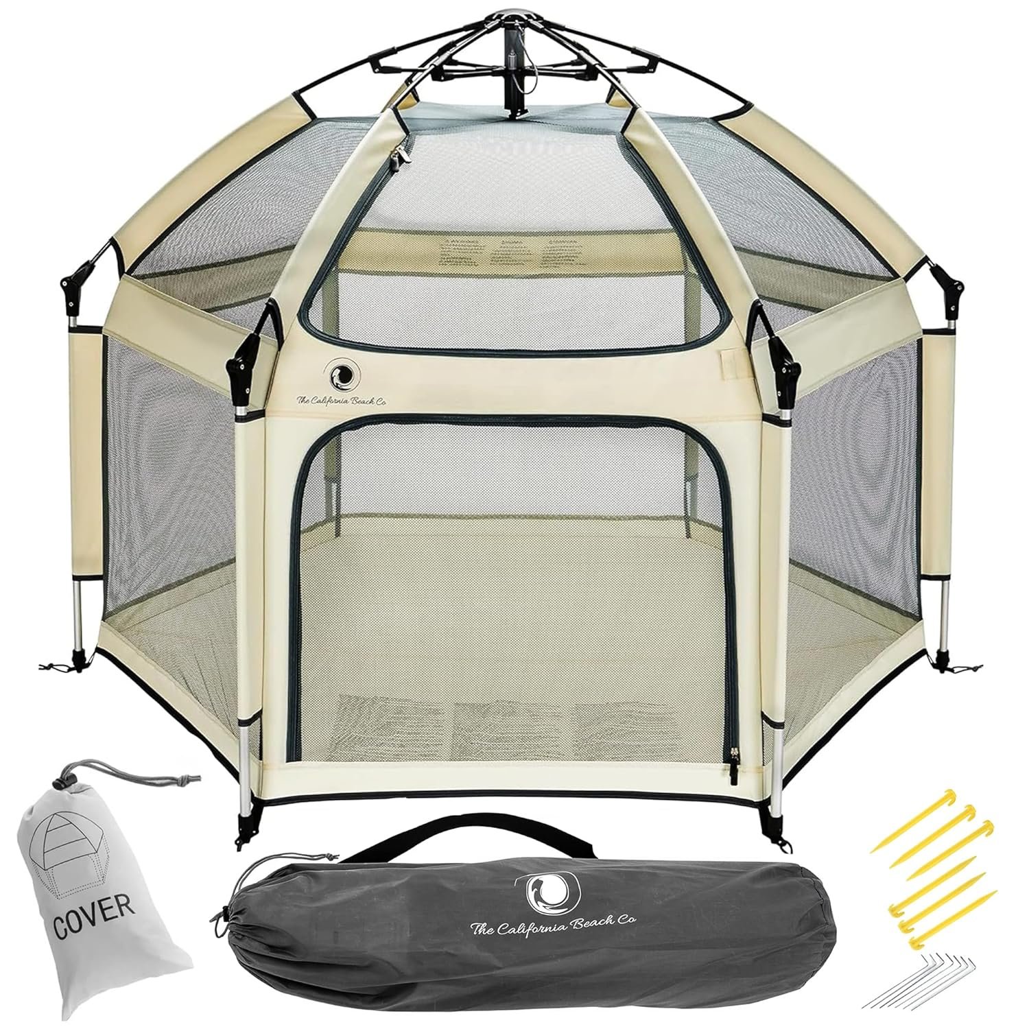POP ‘N GO PLAYPEN – Indoor & Outdoor Baby Playpen for Babies and Toddlers – Baby Beach Tent, Foldable, Portable W/Canopy, Travel Bag, & Mosquito Net – Pop Up Pack and Play Tent (Warm Ivory)