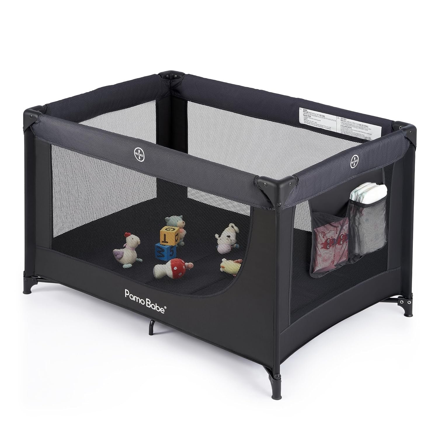 Pamo Babe Compact Pack and Play – Portable Crib for Baby, Lightweight Foldable Travel Playard with Mattress Pad & Carry Bag, Safe Breathable Travel Bed for Home, Trips & Family Visits, Black