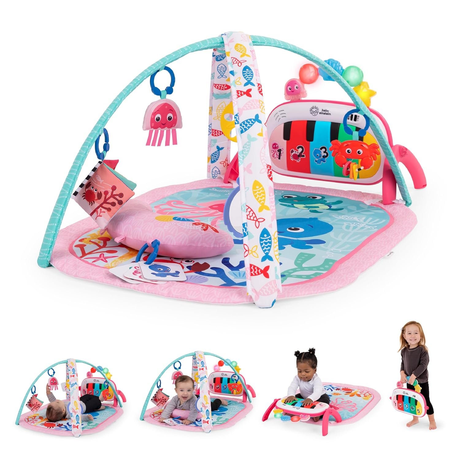 Baby Einstein Ocean Explorers 4-in-1 Kickin Tunes Jellyfish Jamboree Music & Language Discovery Gym, Pink, Ages 0 Months and Up