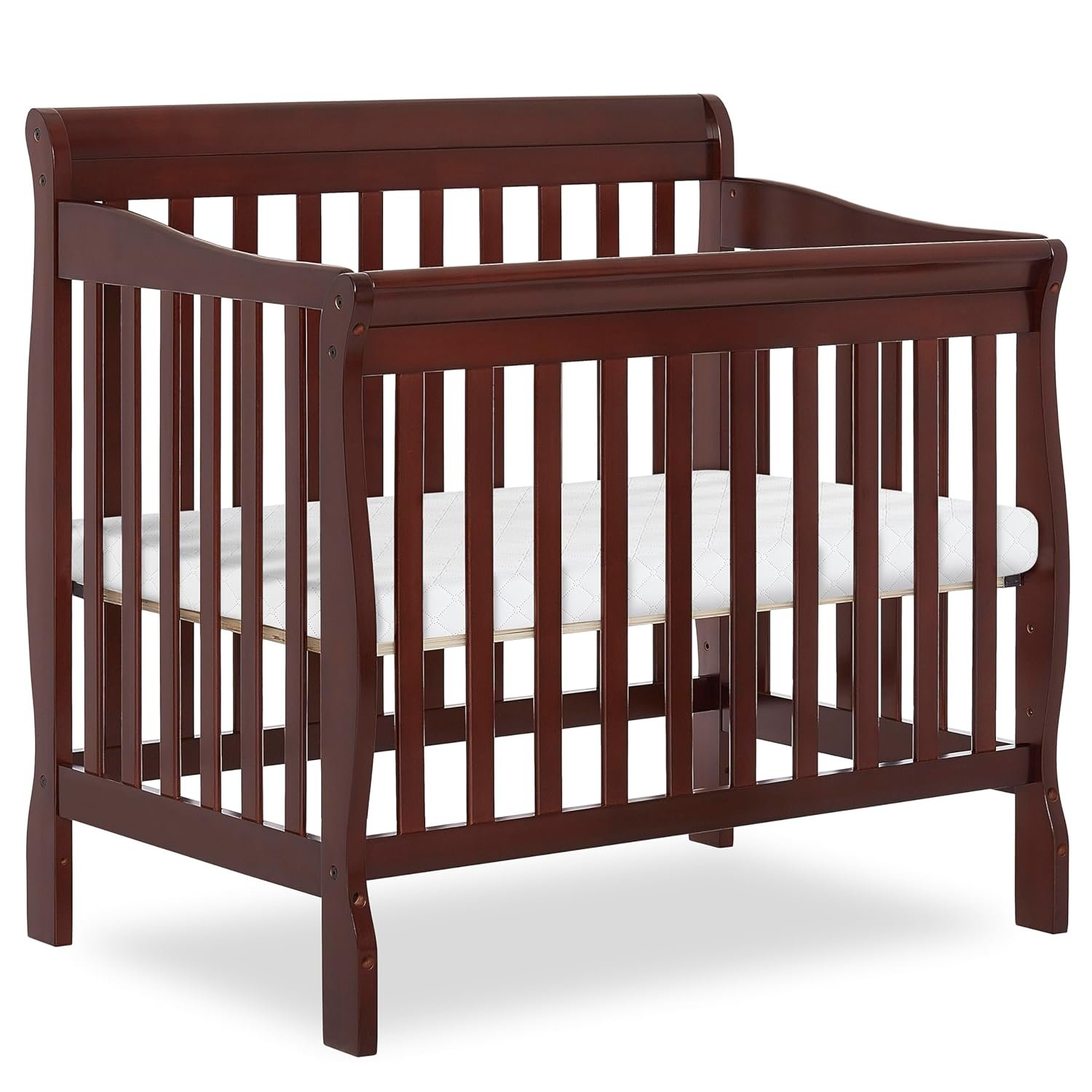 Dream On Me Aden 4-in-1 Convertible Mini Baby Crib, GREENGUARD Gold & BSA Certified, Sustainable Pinewood, Non-Toxic Finish, 3 Mattress Heights, Converts to Mini Day & Twin-Size Bed – Espresso