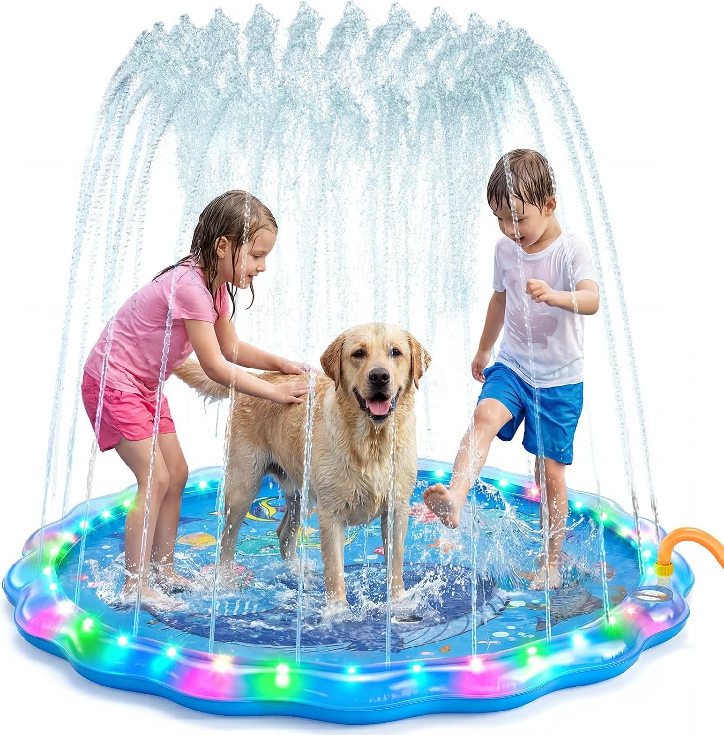 LED Glowing Splash Pad Sprinkler for Kids & Dogs, 60″ Non-Slip Outdoor Water Toys Toddler Sprinkler Pool Splash Pad/Play Mat,LED Light Boys Girls Yard Sprinkler Pool for Age 1 2 3 4 5 6 7 8 9