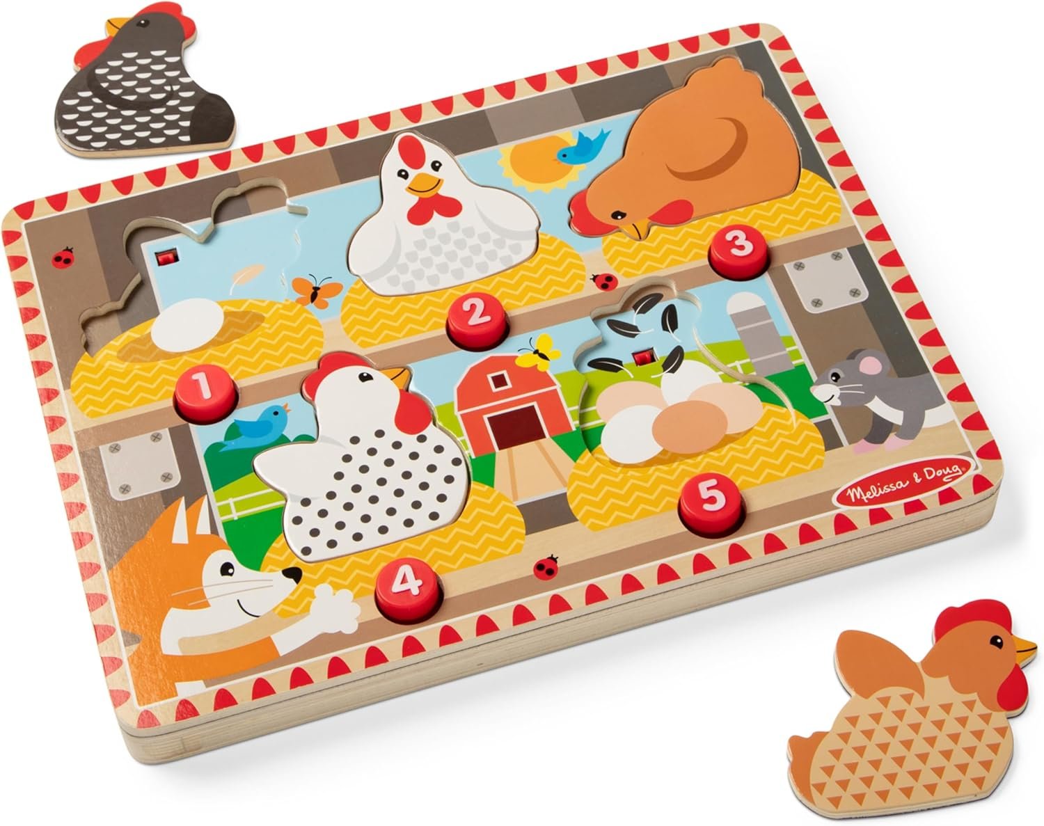 Melissa & Doug Happy Hens Push to Pop Wooden Puzzle, Montessori-Inspired Toddler Puzzles with Magnetic Pieces and Colorful Puzzle Board, Preschool Toys for Girls & Boys Ages 18 months+ – FSC Certified
