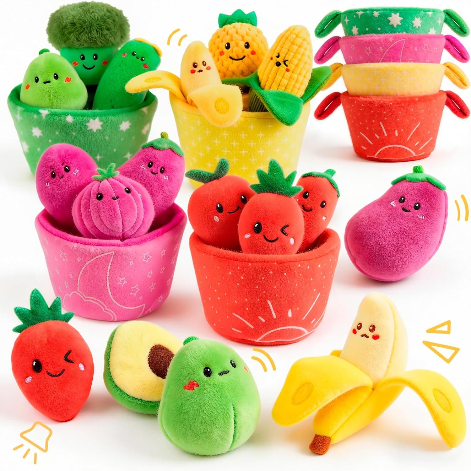 SAIMAND Baby Toys 6–12 Months, 16PCS My First Fruit Vegetable Sensory Toys for Babies Infants, Color Sorting Play Food with Crinkle & Rattle, Montessori Toys for 1 Year Old Toddlers Boys Girls