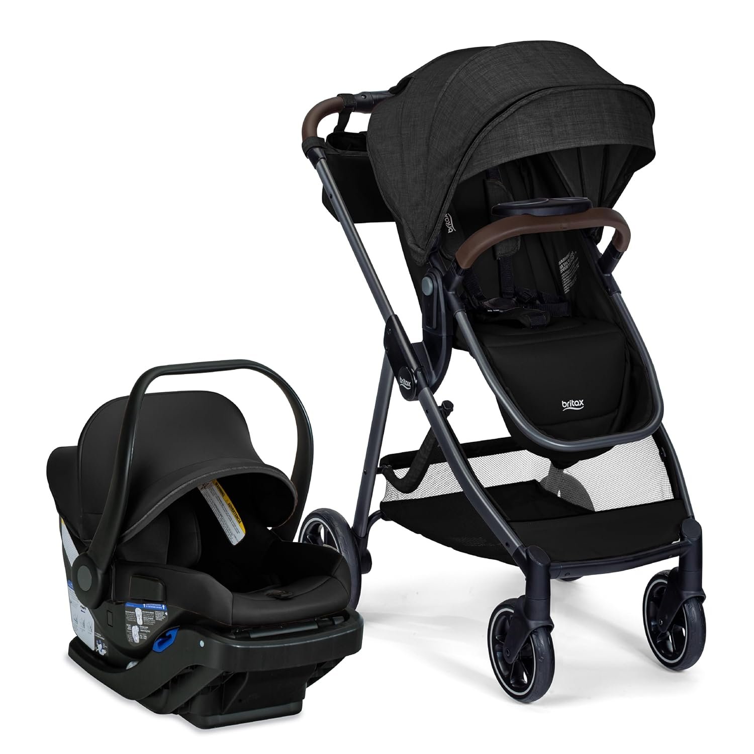 Britax Phases Travel System with Arbor Infant Car Seat, StayTight Base, & Parent Organizer; Car Seat and Stroller Combo with DuoConnect; 6-in-1 Stroller Includes Pramette Mode Raven Black