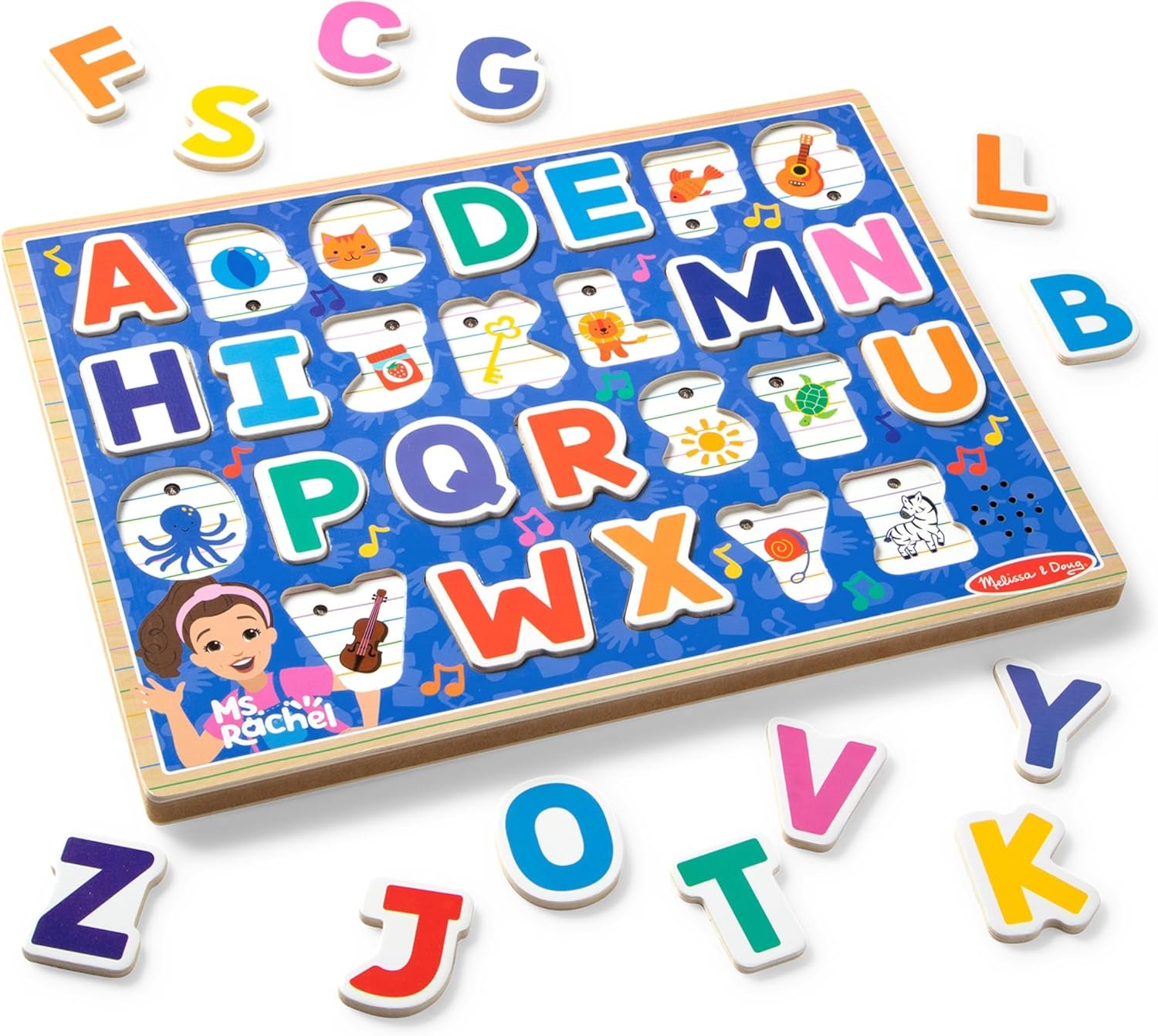 Melissa & Doug® Ms. Rachel™ Wooden Phonics Alphabet Sound Puzzle with Light-Activated Sound Effects, 26-Piece Toddler Toys for Boys and Girls Ages 2+ Years – FSC Certified