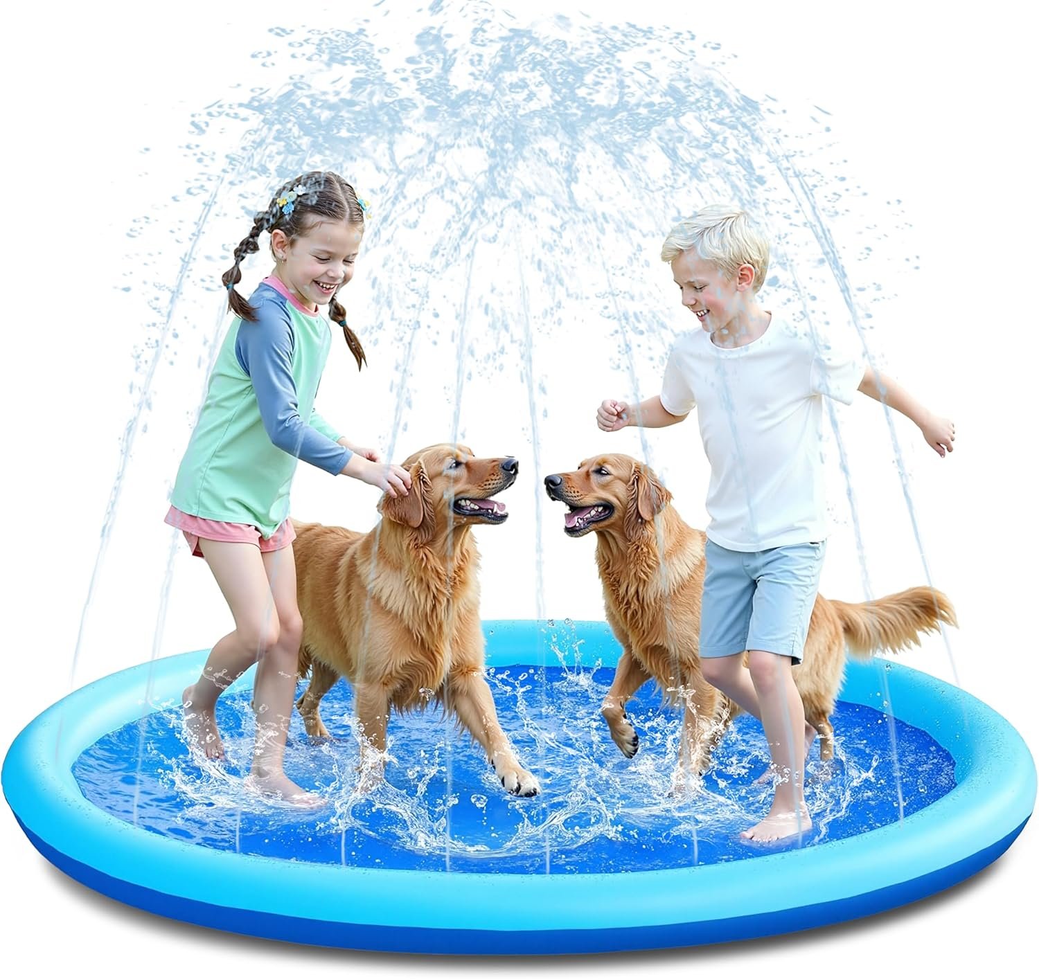 SLOOSH 72″ Non-Slip Splash Pad Sprinkler – Outdoor Water Toys Play Mat for Toddlers Kids Dogs, Outside Thickened Sprinkler Pool Party Durable Backyard Fountain for Girls Boys Pets (72in, Blue)