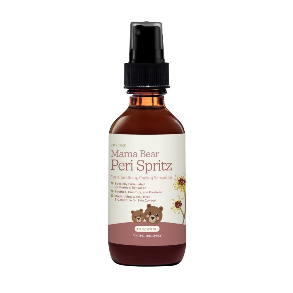 SPRIGS Peri Spritz, 4 Fl Oz | Perineal Spray for Postpartum Recovery | A Soothing Natural Herbal Formula with Witch Hazel & Organic Aloe & Comfrey | 360° Bottle Top for Easy Access to the Perineum