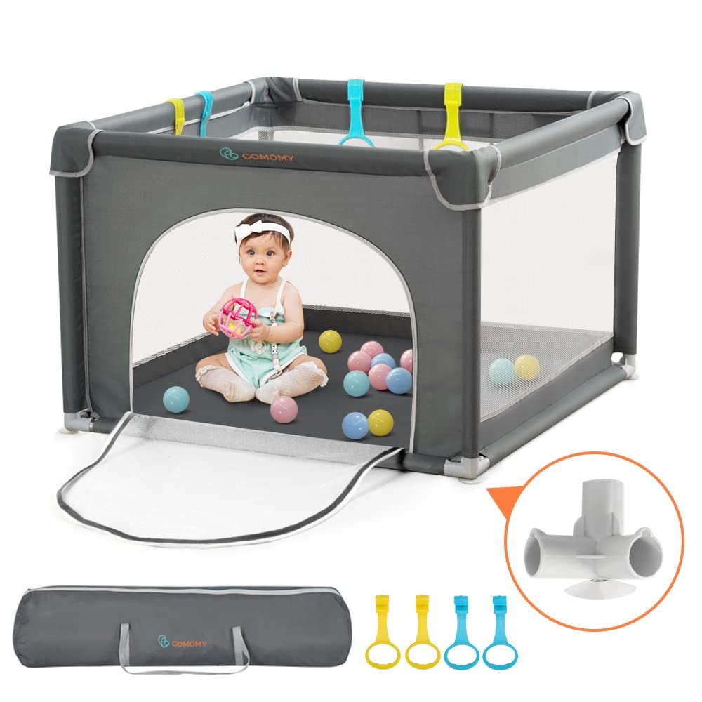 COMOMY Playpens for Babies and Toddlers, Small Baby Play Pens, Activity Center for Safe and Non-Slip Baby Fence, Full Mesh Design, Indoor & Outdoor Kids Activity Center (Dark Grey, 36″x36″)