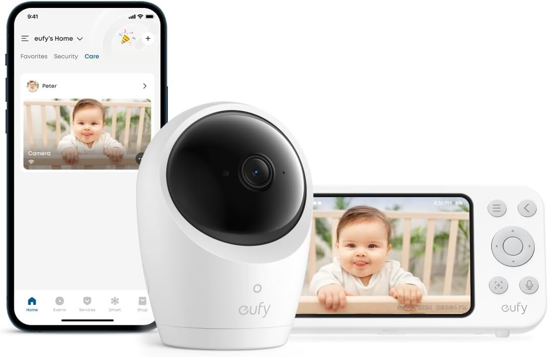 eufy Security Baby Monitor E20 with 2K HD Camera, 5” 720p Display, Hybrid Wi-Fi & No Wi-Fi Connection, Pan-Tilt, 4X Zoom, Portable Camera with Built-in Battery, 24/7 Recording in App, ANR