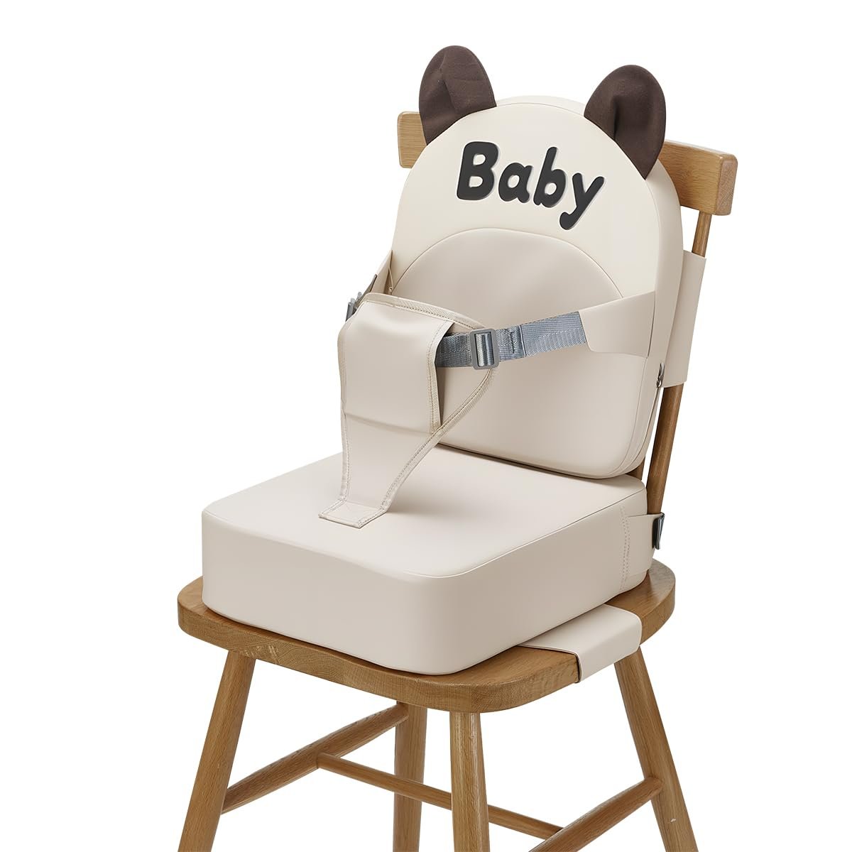 Booster Seat for Dining Table, Toddler Booster Seat for Dining Table, Kids Boys Girls Portable PU Waterproof Travel Baby Boosters Increasing Cushion with Backrest and Adjustable Strap (White, Onesize)