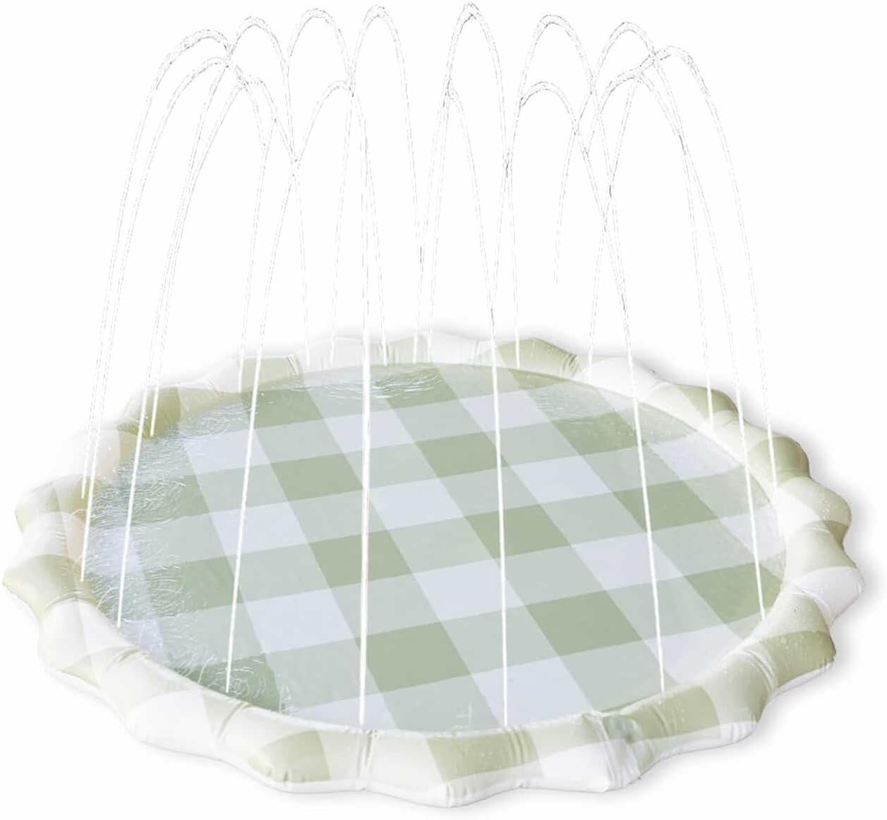 Neutral Gingham Splash Pad for Kids – Outdoor Sprinkler for Kids & Toddlers, Water Mat Sprinkler Toy-Splash Pool 67in