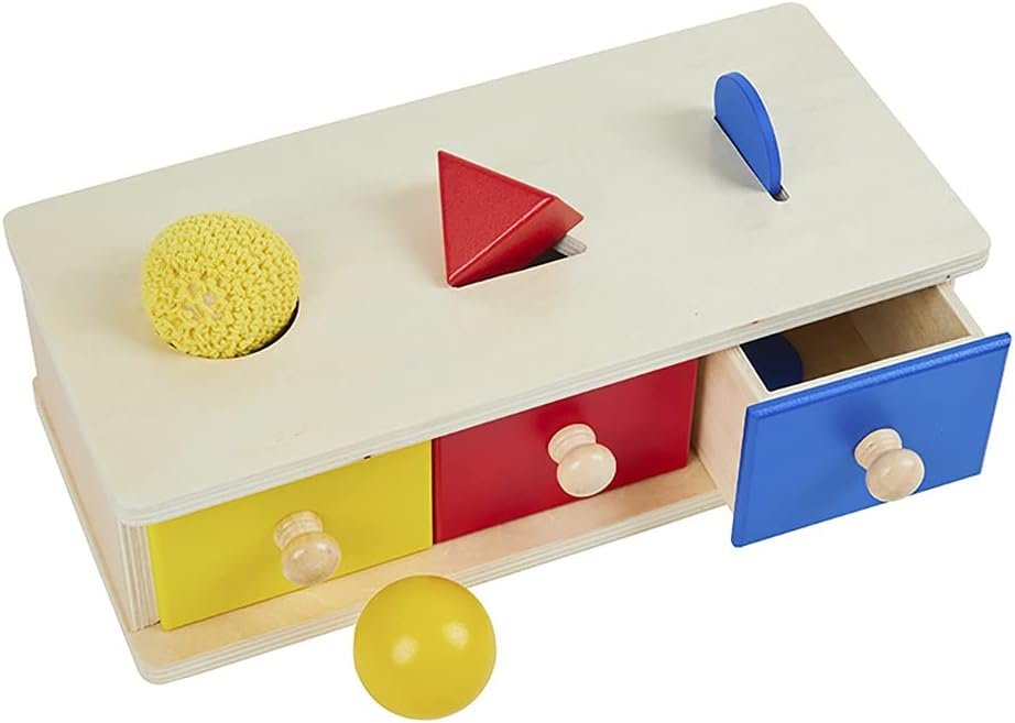 Kghios Montessori Box w/Bins Coin Object Permanence with Drawer 4 in 1 Montessori Infant Toys for Toddlers Materials for 6-12 Month Babies Infant 1-2 Year Toddlers Toys