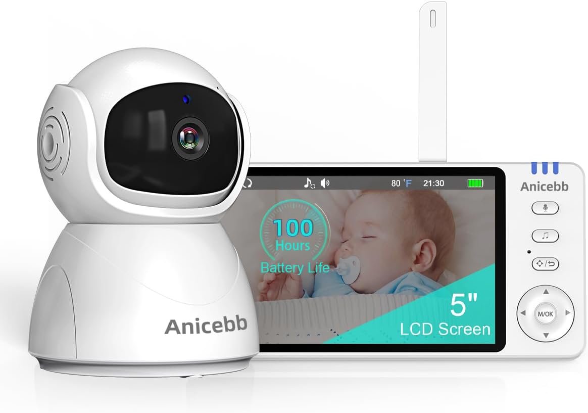 5″ HD Video Baby Monitor with Camera and Audio, No WiFi Hack-Proof Security, Remote Pan-Tilt-Zoom, 100-Hour Battery Life in VOX Mode, 1000ft Range, Night Vision, Temperature & Cry Alerts