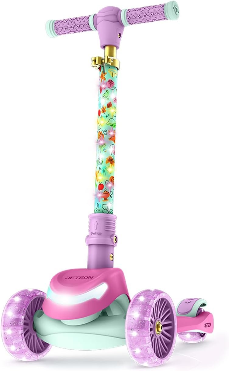 Jetson Character Kids Kick Scooter, LED Lights on Stem & Light-Up Wheels, Lightweight Frame, Height-Adjustable Handlebar, Lean-to-Steer System, Easy-Fold Mechanism