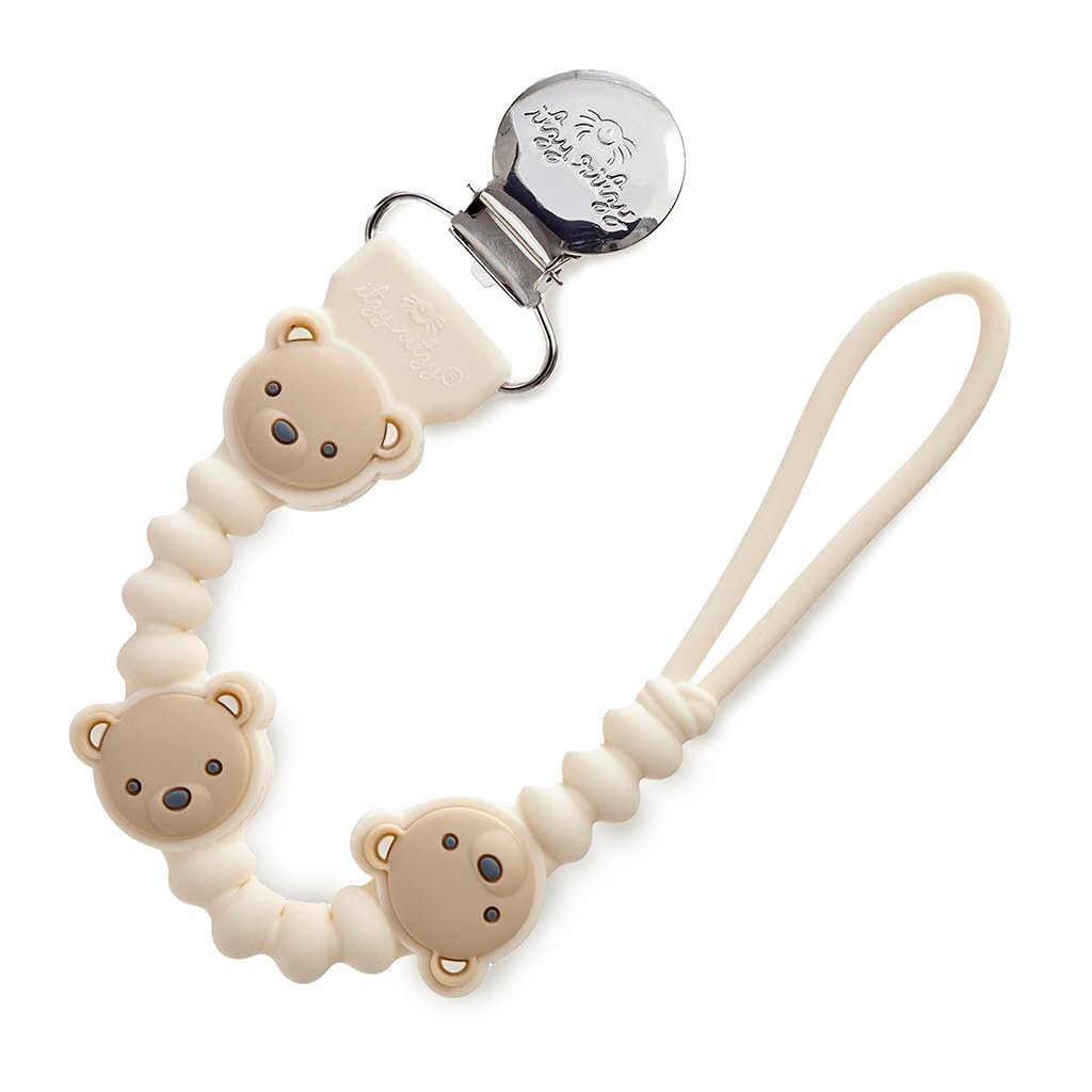 Itzy Ritzy Silicone Pacifier Clip – 100% Food Grade Silicone Pacifier Strap with Clip Keeps Pacifiers, Teethers & Small Toys in Place – Features One-Piece Design, Bear Character & Silicone Cord (Bear)
