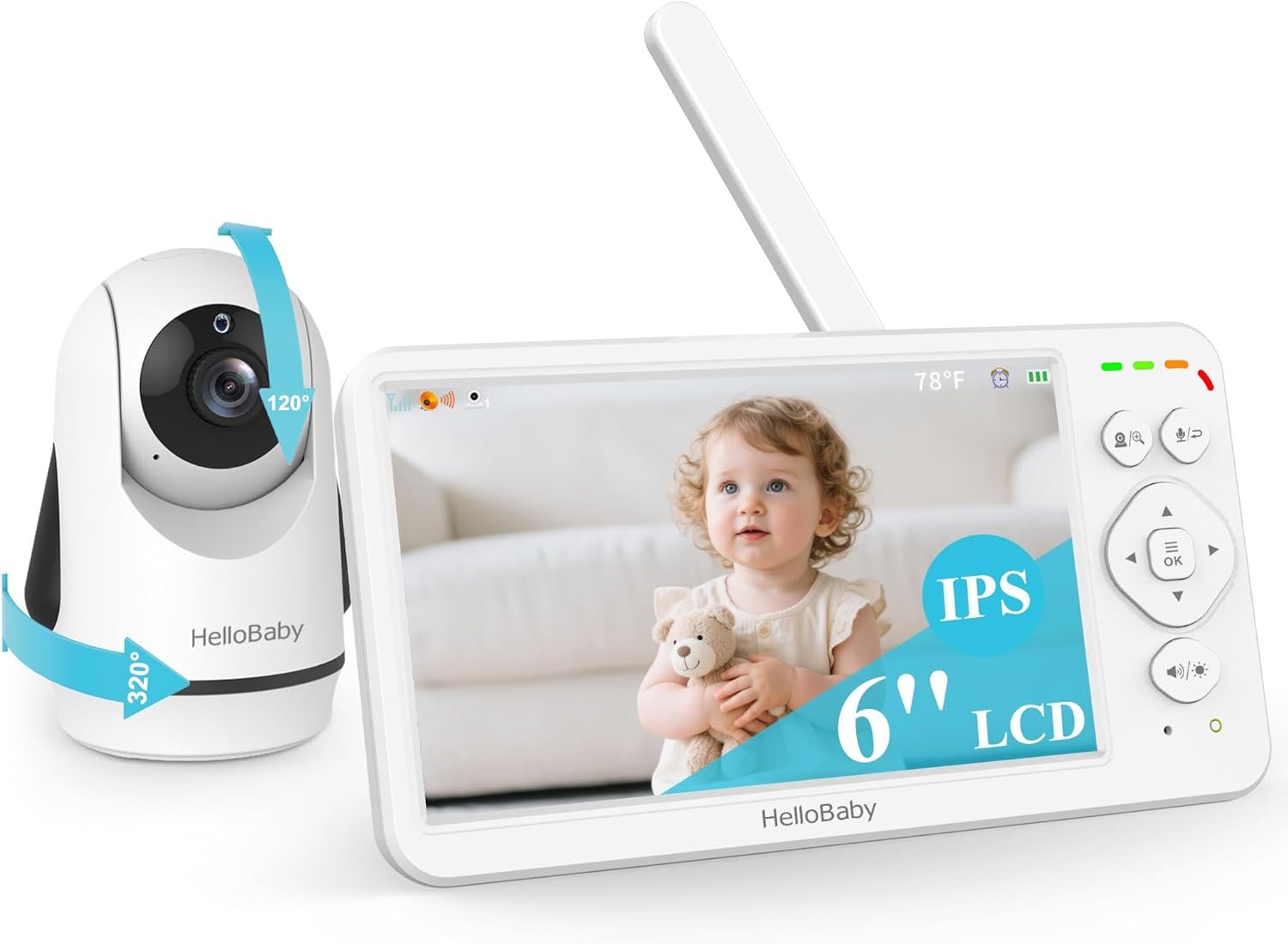 HelloBaby Monitor 6” IPS Large Screen,Video Baby Monitor No WiFi with 30 Hours Battery,4000mAh Battery, Remote Pan-Tilt-Zoom Baby Monitor with Camera and Audio,2-way Talk,Night Vision,ECO,1000ft Range