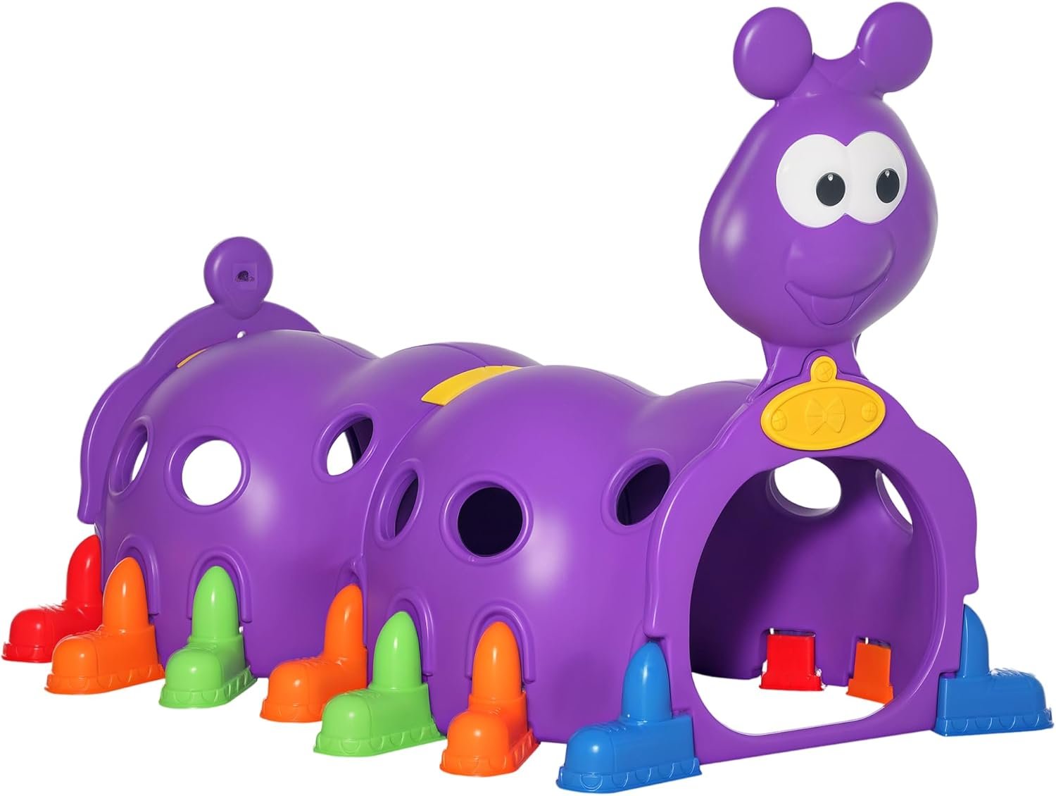 Qaba Caterpillar Play Tunnel, Toddler Tunnel for Kids Crawl and Climb Through, Kids’ Play Structure Indoor Outdoor, 2 Sections, Purple