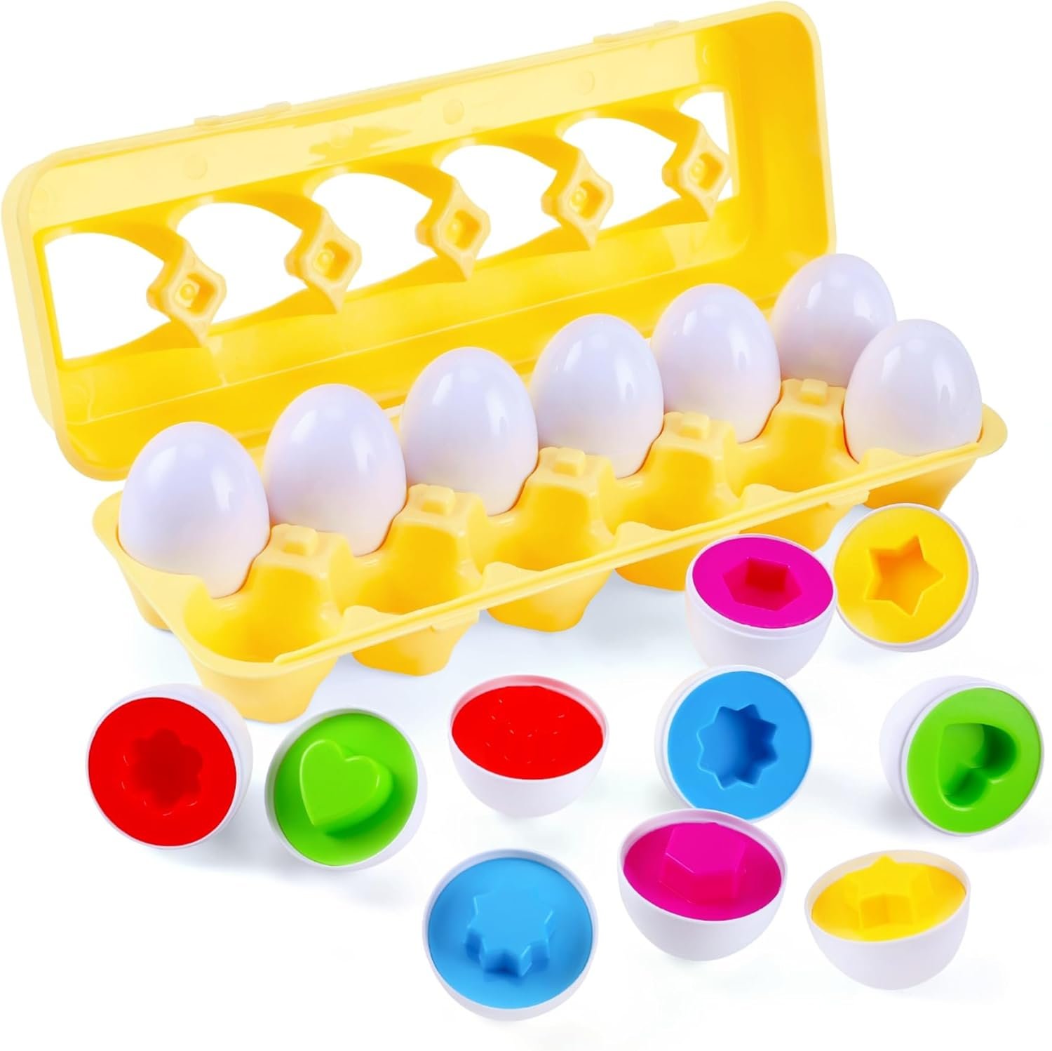 J-hong Matching Eggs 12 pcs Set Easter Eggs – Educational Color & Shape Recognition Sortere Skills Study Toys, Montessori Toys, STEM Educational Toy Gift for Toddler 1-3Year Old