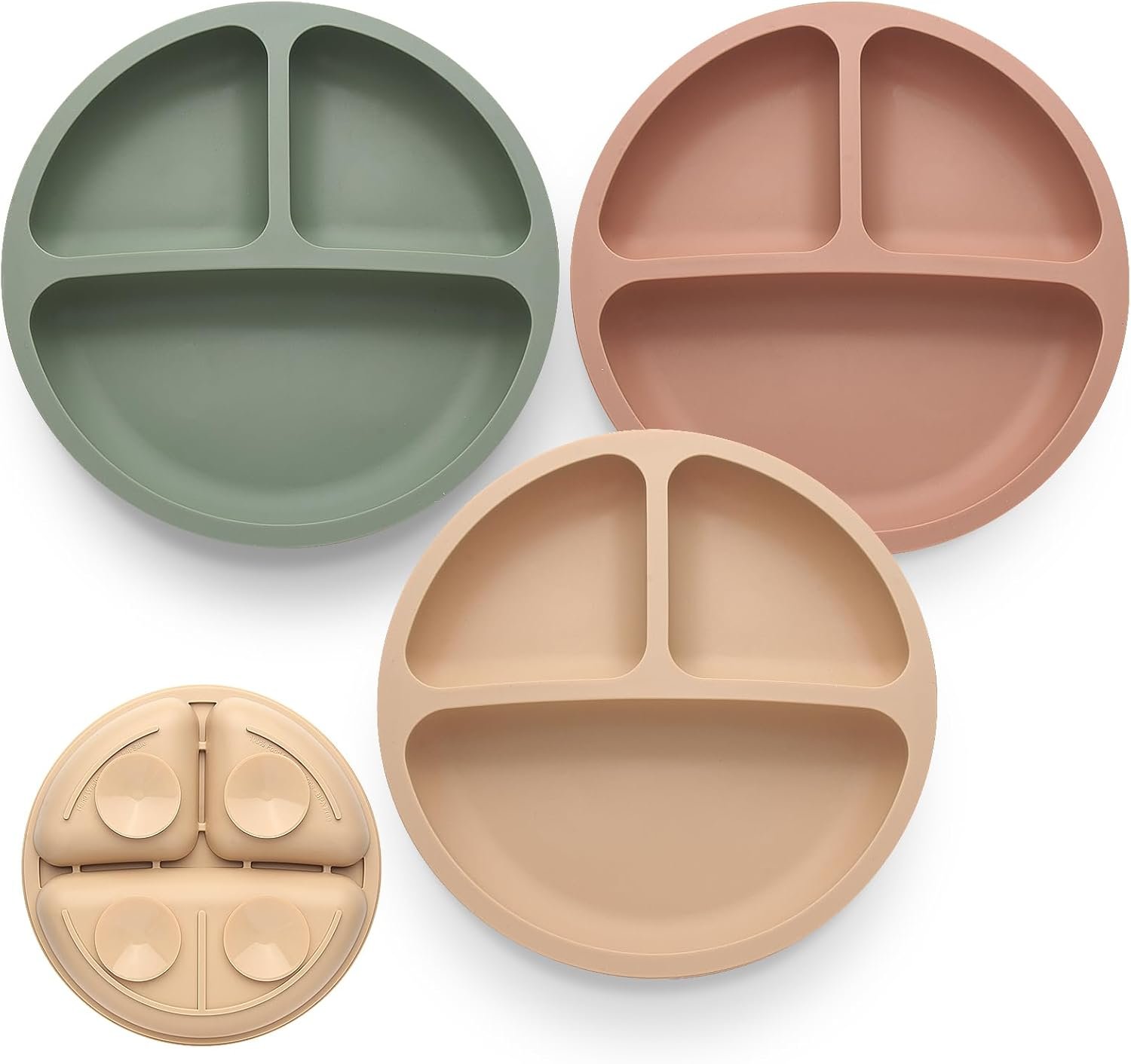 Eascrozn Suction Plates for Baby 3 pack, Stay Put Divided Toddler Plates, 100% Food Grade Silicone Baby Plates, BPA Free, Baby Feeding Supplies, Microwave & Dishwasher Safe
