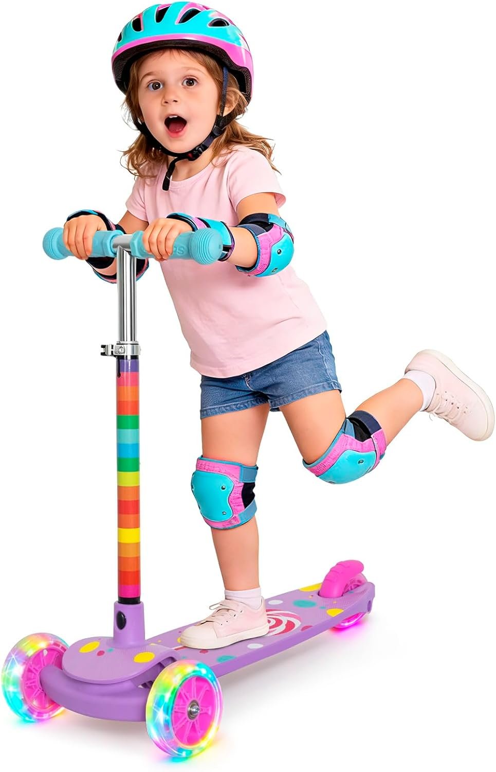 Nattork 3-Wheel Toddler Kick Scooter for Kids Girls Boys – Adjustable Height Scooter with Light-Up Wheels, Anti-Slip Deck, Lean-to-Steer Design for Ages 2-8