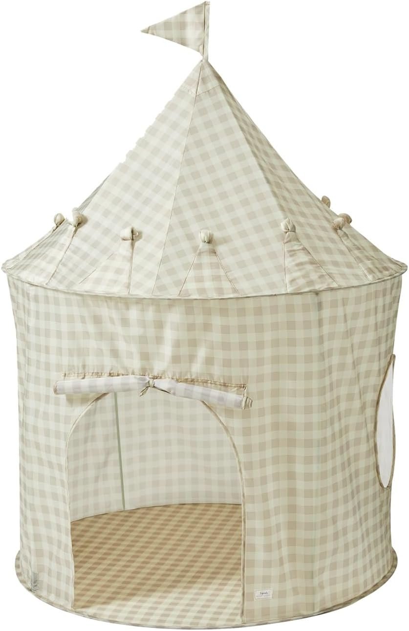 3 Sprouts Kids Play Tent – Sustainable Recycled Fabric – Fun Spacious Childs Playhouse for Indoor Games for Boys & Girls – Durable Fort Pop Up House for Toddlers & Children Age 3-10 – Gingham Beige