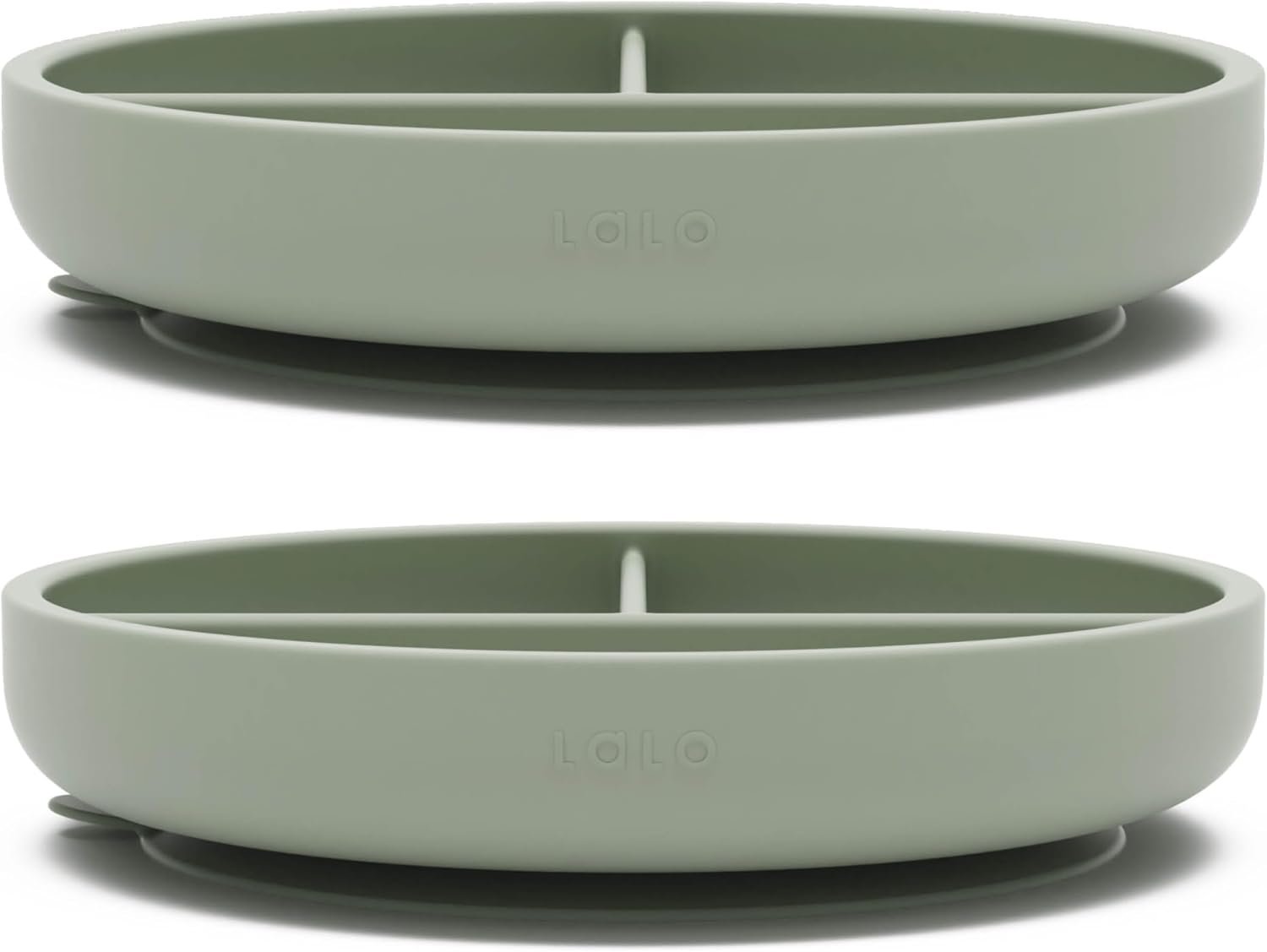 Lalo Suction Plates – 2 Pack, 100% Silicone Non-Toxic BPA-Free Baby Plates with Suction Base To Prevent Accidental Tip-Overs – Suction Plates for Toddlers With Three Divided Sections – Sage