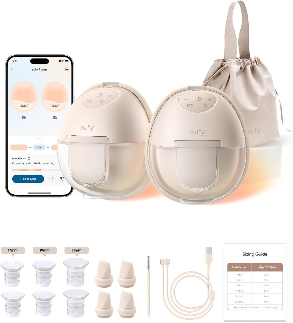 eufy Security Heated Breast Pump S1, Hands-Free Breast Pump with Industry-Leading HeatFlow Tech, App-Controlled OptiRhythm, 300 mmHg Strong Suction, Leakproof, Slim and 46 dB Quiet for in-Bra Use