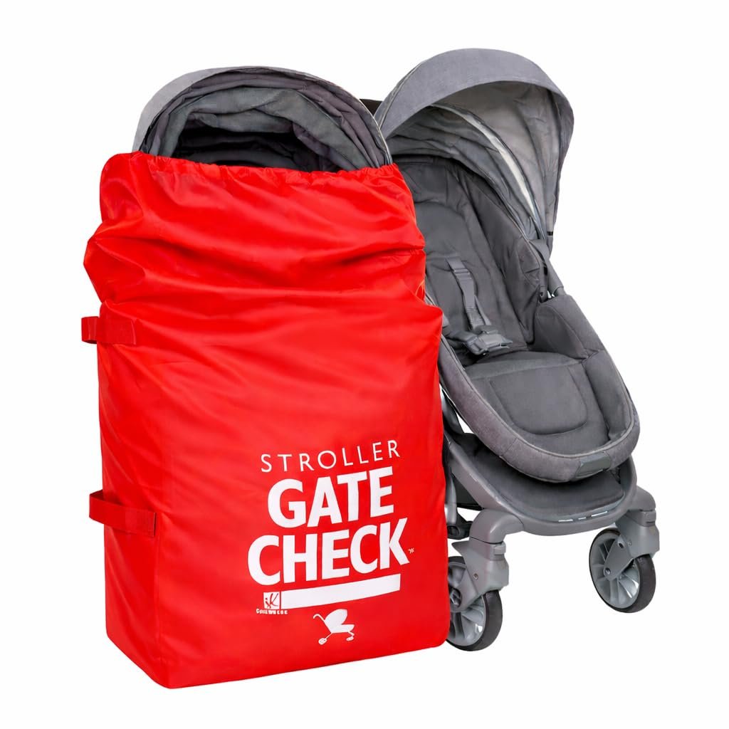 J.L. Childress Gate Check Bag for Single & Some Double Strollers – Travel Bag for Airplane, Fits Most Standard Baby Strollers, Airport Accessories for Gate Check, Flying Essentials – Red